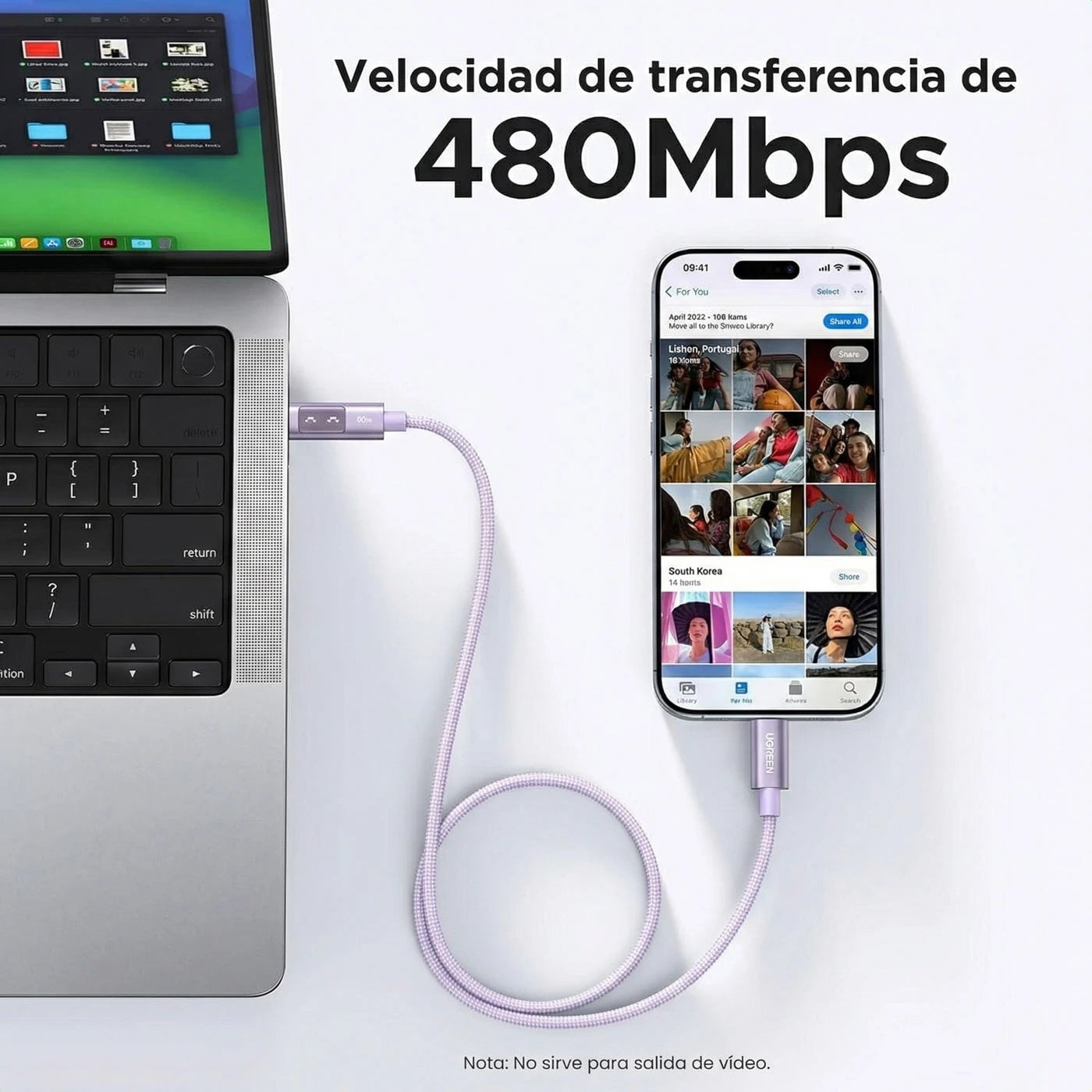 CABLE UGREEN UNO USB-C A USB-C 2M 100W MORADO - 4