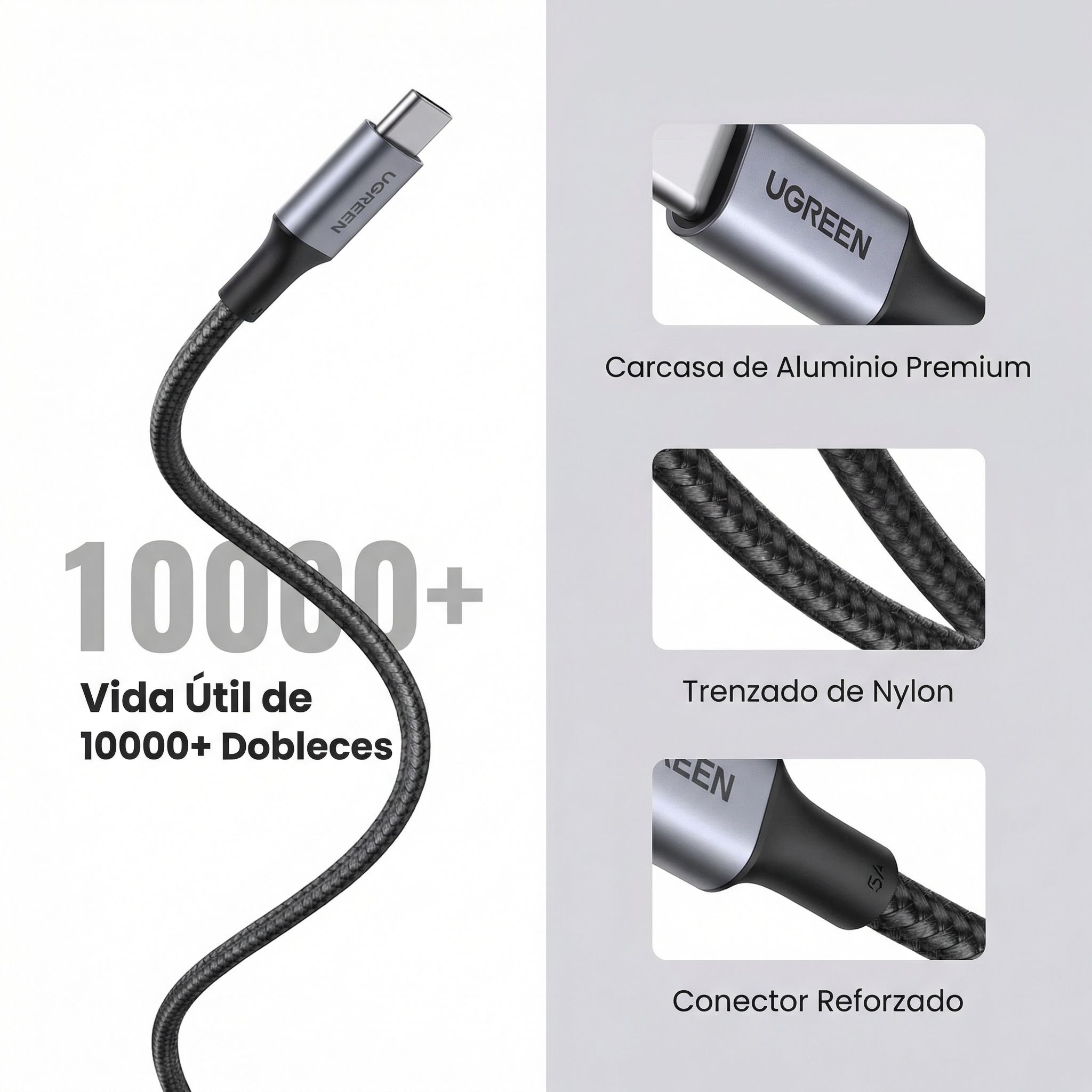 CABLE UGREEN USB-C A USB-C 2M 100W PD NEGRO - 4