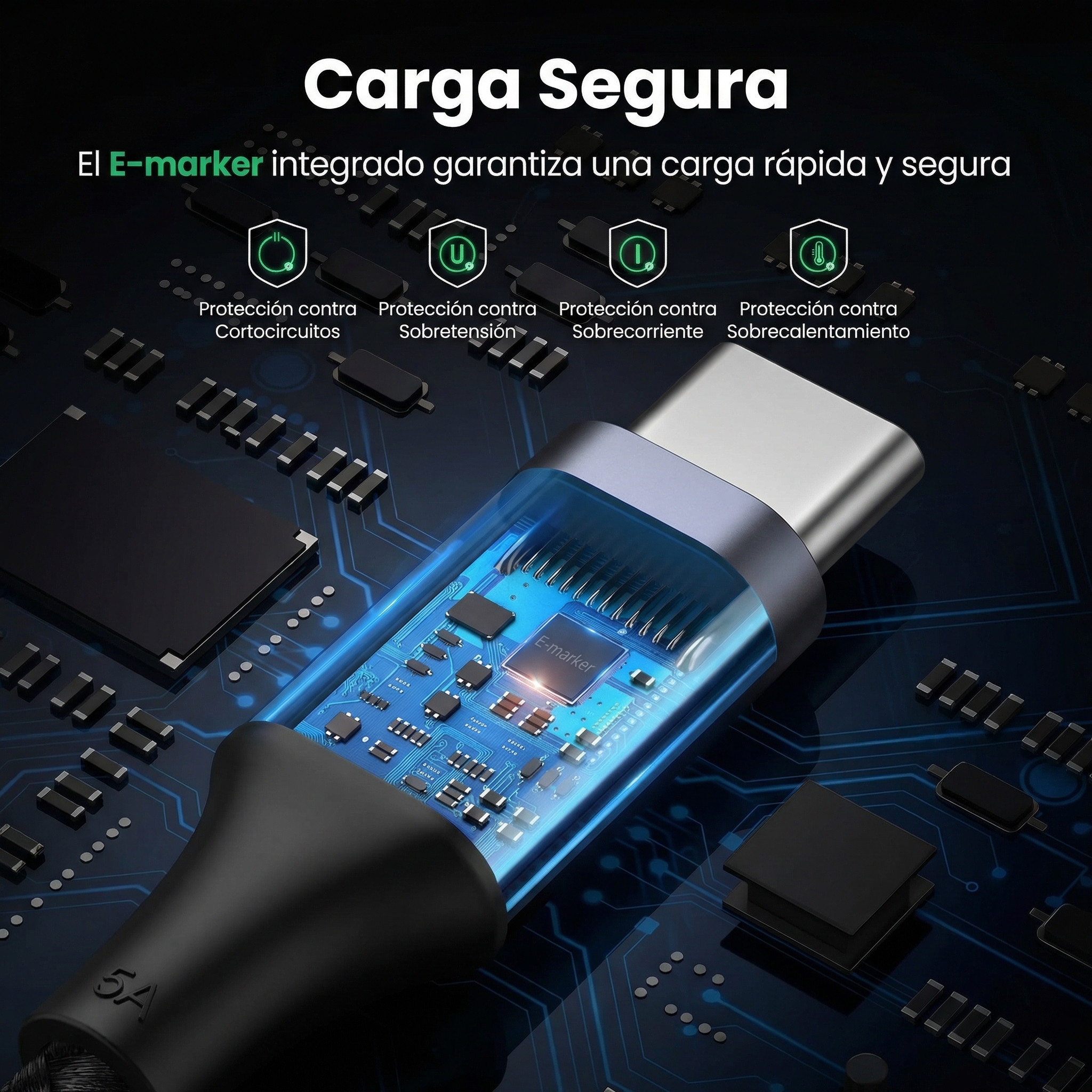 CABLE UGREEN USB-C A USB-C 2M 100W PD NEGRO - 6