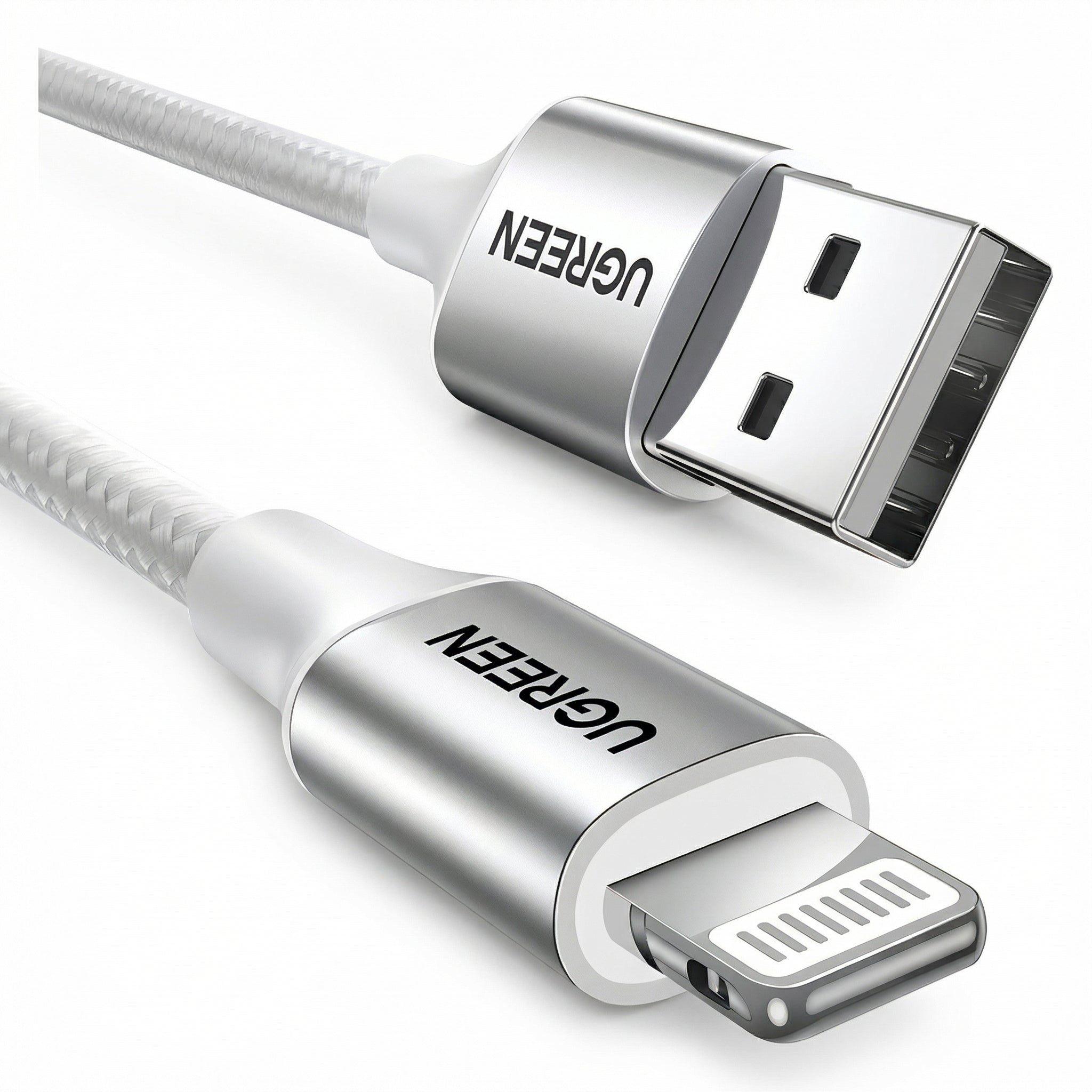 CABLE UGREEN USB-A A LIGHTNING 1M 12W 2.4A MFI PLATEADO - 2