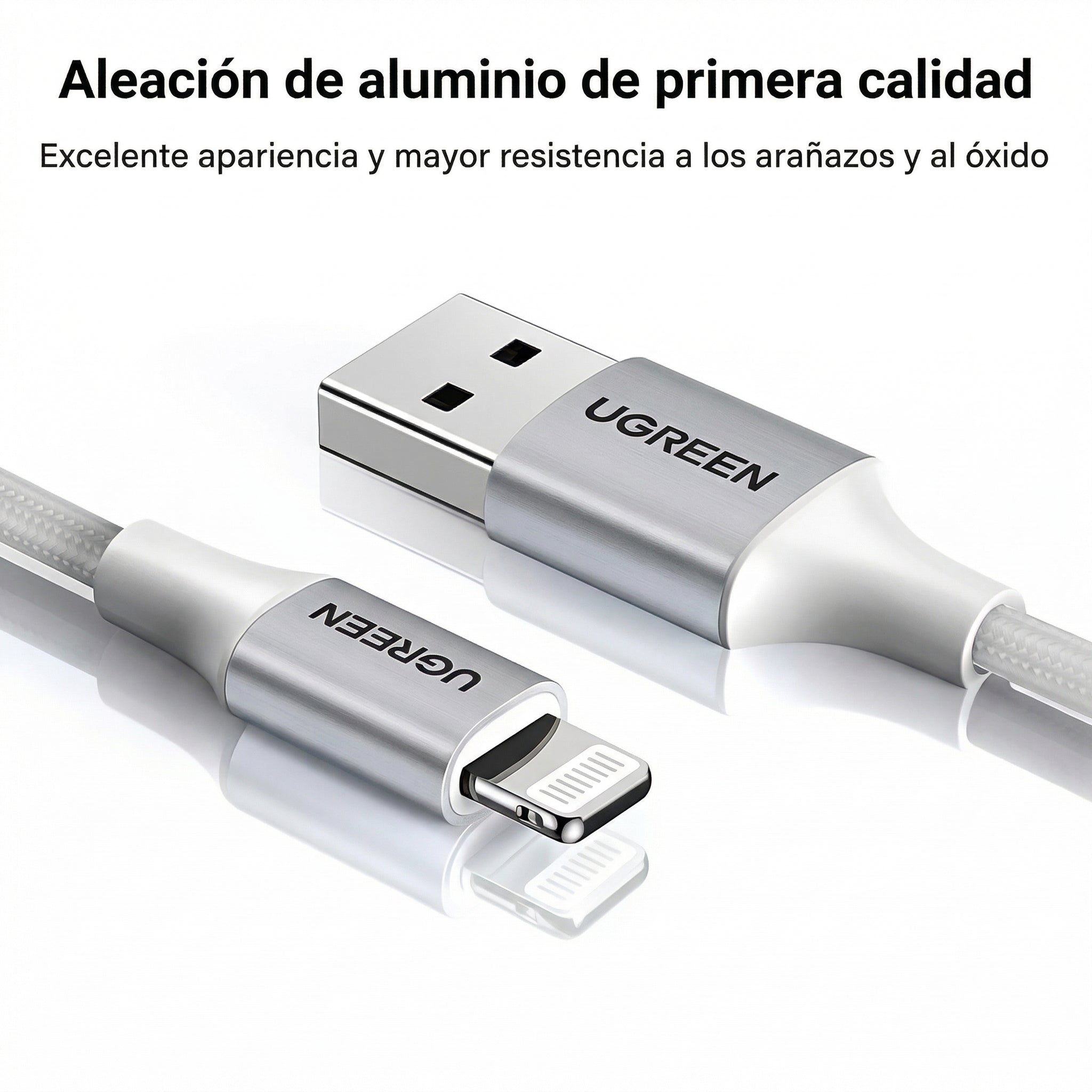 CABLE UGREEN USB-A A LIGHTNING 1M 12W 2.4A MFI PLATEADO - 8