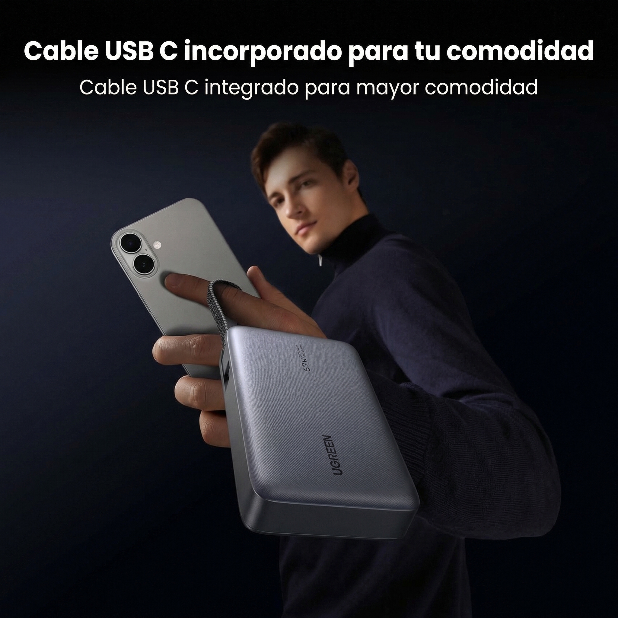 POWER BANK UGREEN NEXODE 20000MAH 67W CABLE USB-C RETRÁCTIL - 2