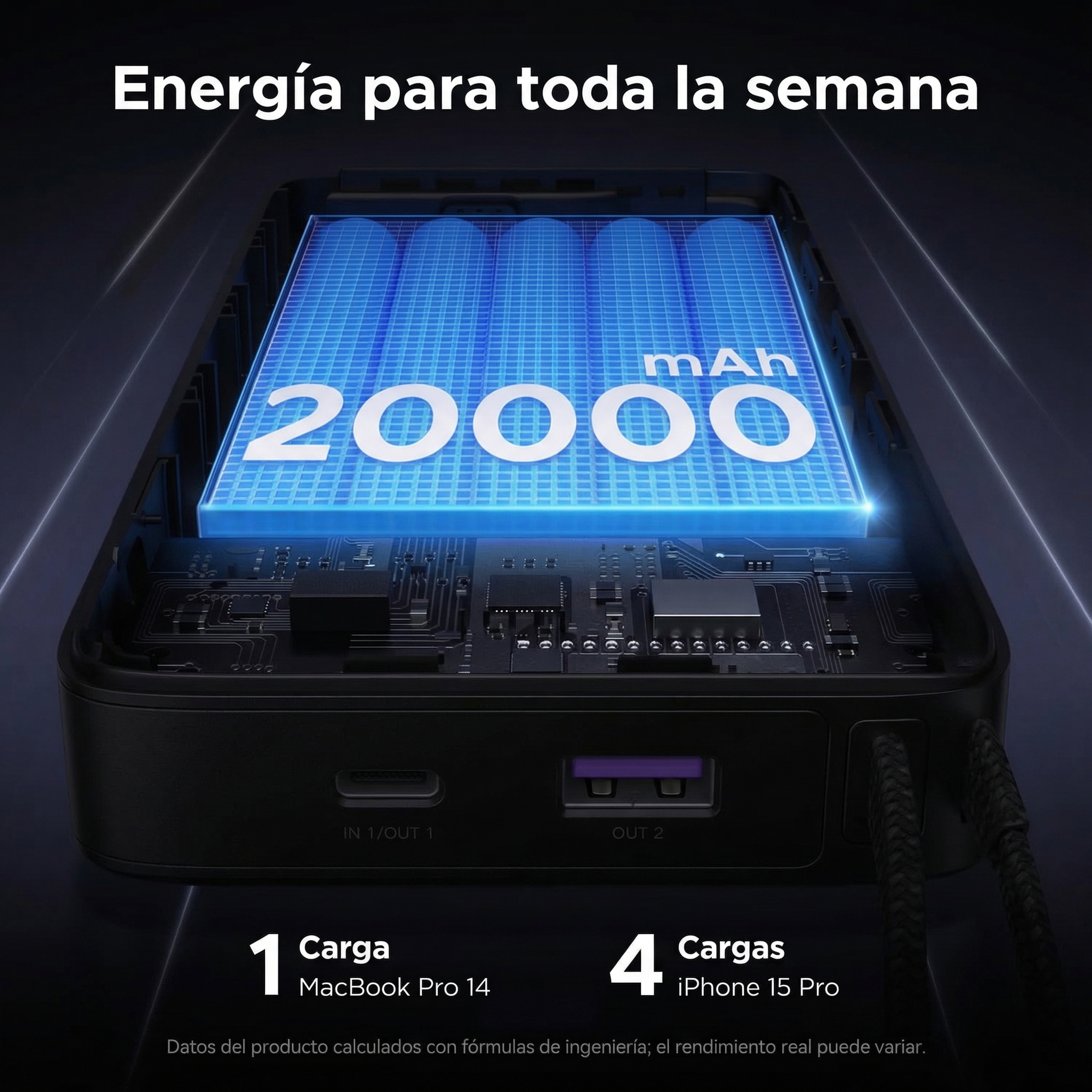 POWER BANK UGREEN NEXODE 20000MAH 67W CABLE USB-C RETRÁCTIL - 5