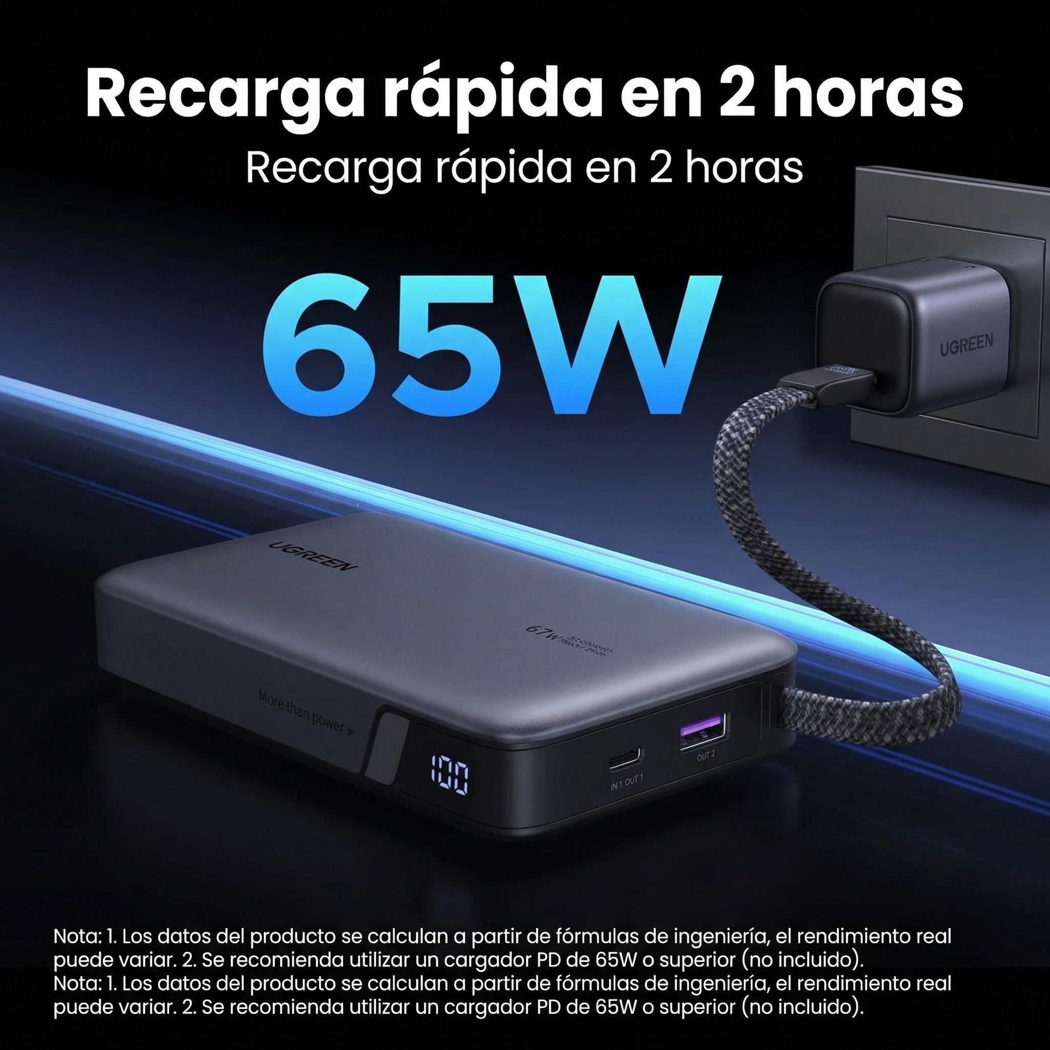 POWER BANK UGREEN NEXODE 20000MAH 67W CABLE USB-C RETRÁCTIL - 6
