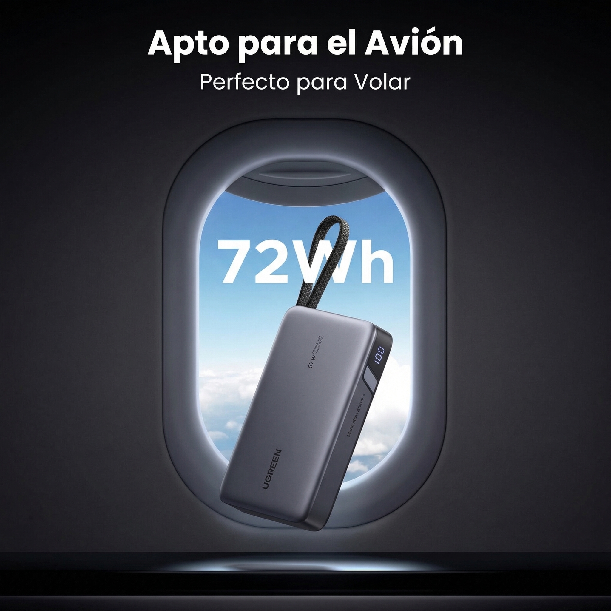 POWER BANK UGREEN NEXODE 20000MAH 67W CABLE USB-C RETRÁCTIL - 8
