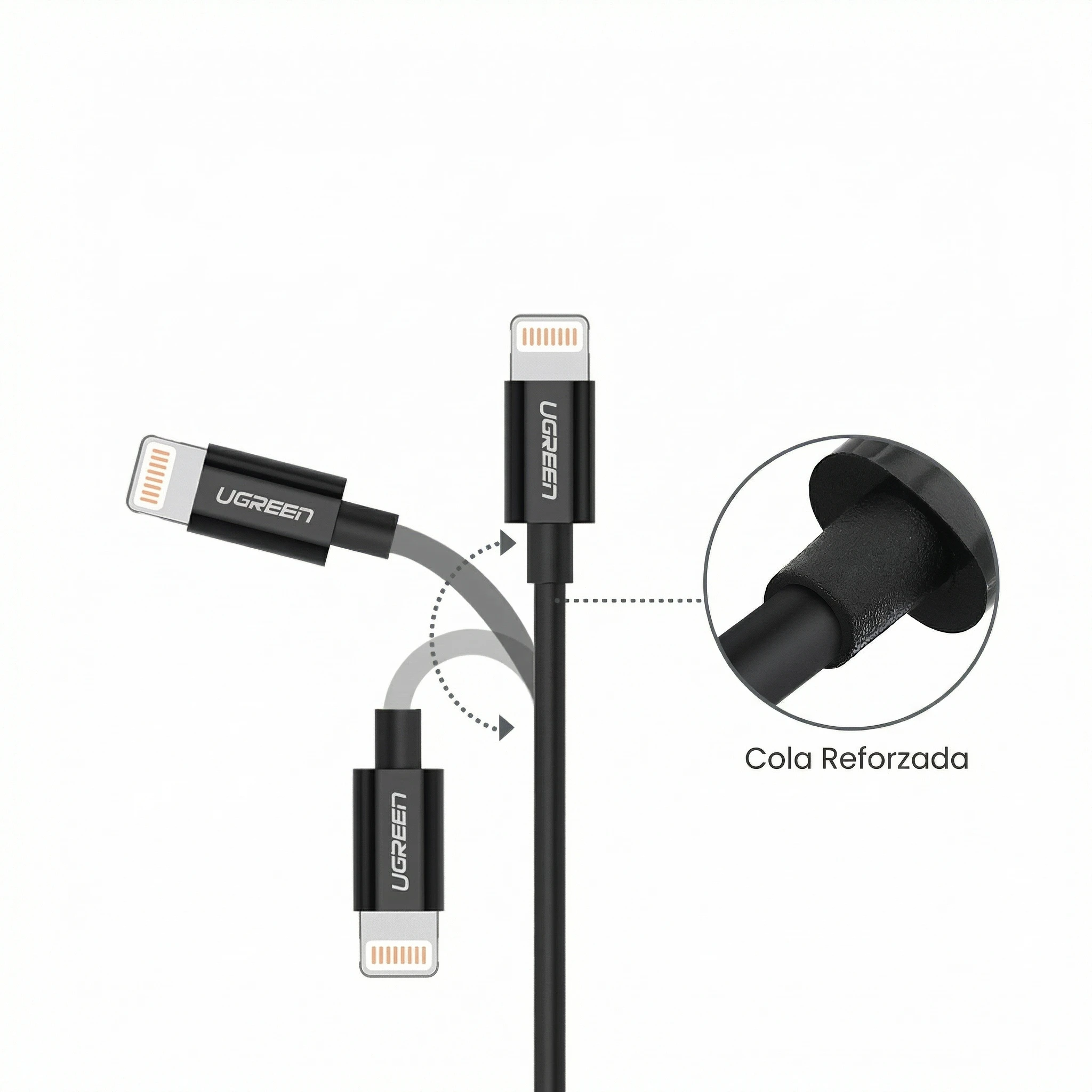 CABLE UGREEN USB-A 1 METRO LIGHTNING MFI 2.4A - NEGRO - 3