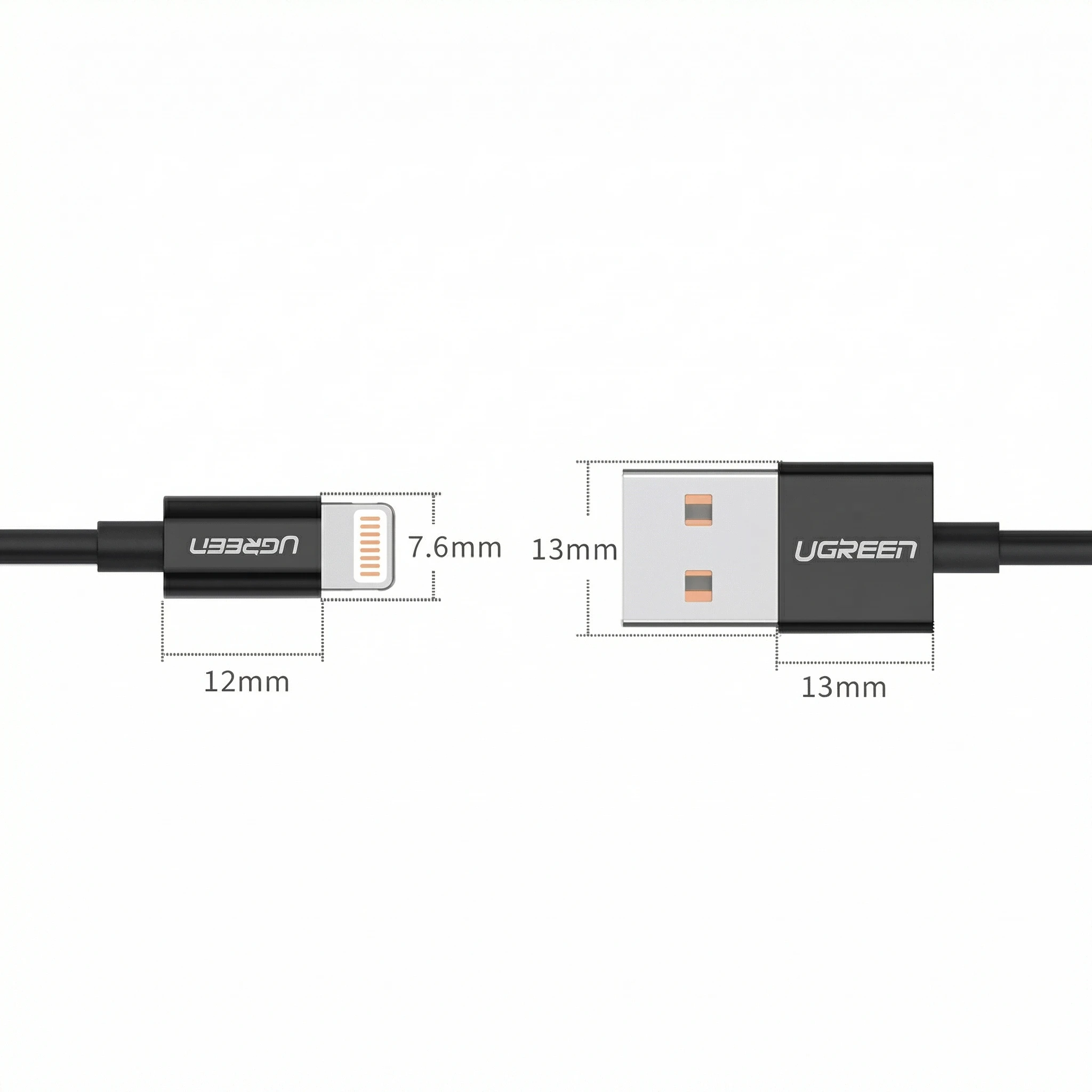 CABLE UGREEN USB-A 1 METRO LIGHTNING MFI 2.4A - NEGRO - 4