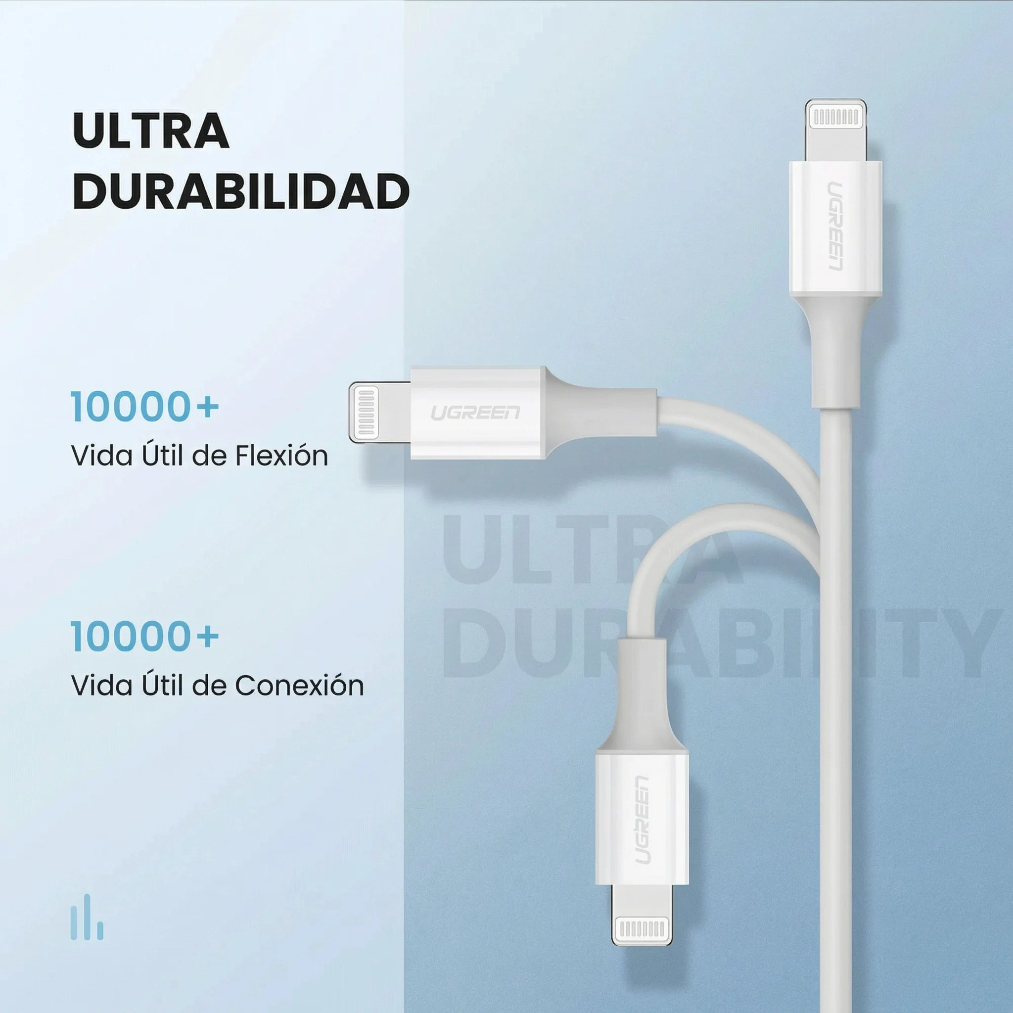 CABLE UGREEN USB-C A LIGHTNING 1M 18W MFI BLANCO - 6