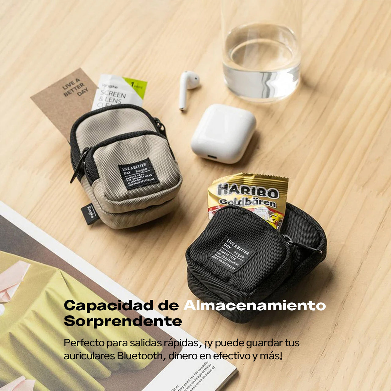 ESTUCHE FUNDA RINGKE PARA GALAXY BUDS AIR PODS NEGRO 2 BOLSILLOS - 7