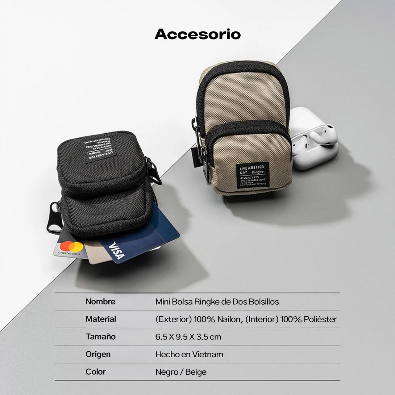 ESTUCHE FUNDA RINGKE PARA GALAXY BUDS AIR PODS NEGRO 2 BOLSILLOS - 8