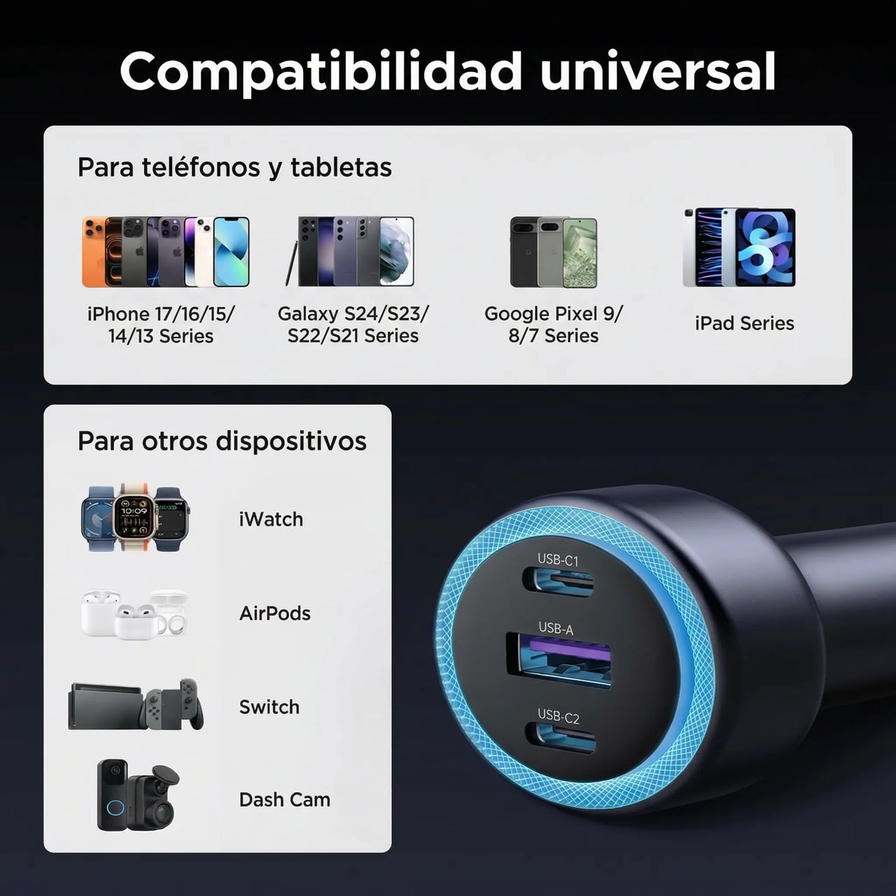 CARGADOR PARA AUTO UGREEN 30W 2 USB-C Y USB-A PD 3.0 CARGA RÁPIDA - 2