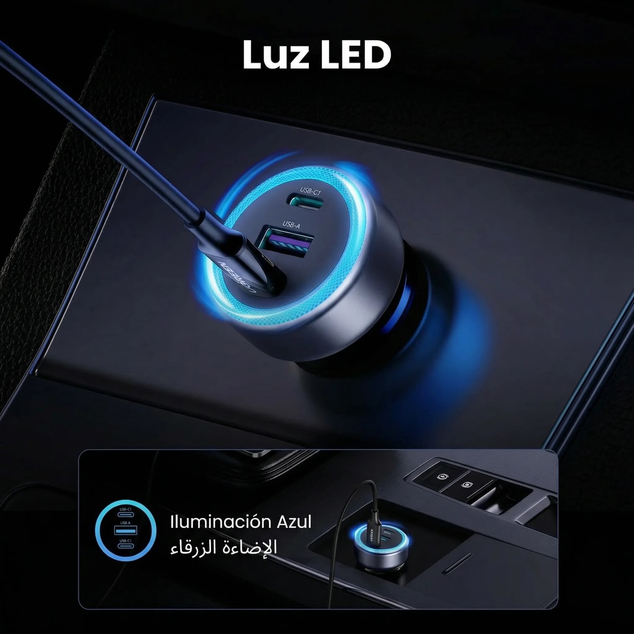 CARGADOR PARA AUTO UGREEN 30W 2 USB-C Y USB-A PD 3.0 CARGA RÁPIDA - 3