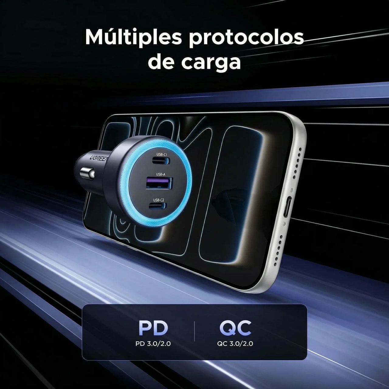 CARGADOR PARA AUTO UGREEN 30W 2 USB-C Y USB-A PD 3.0 CARGA RÁPIDA - 7