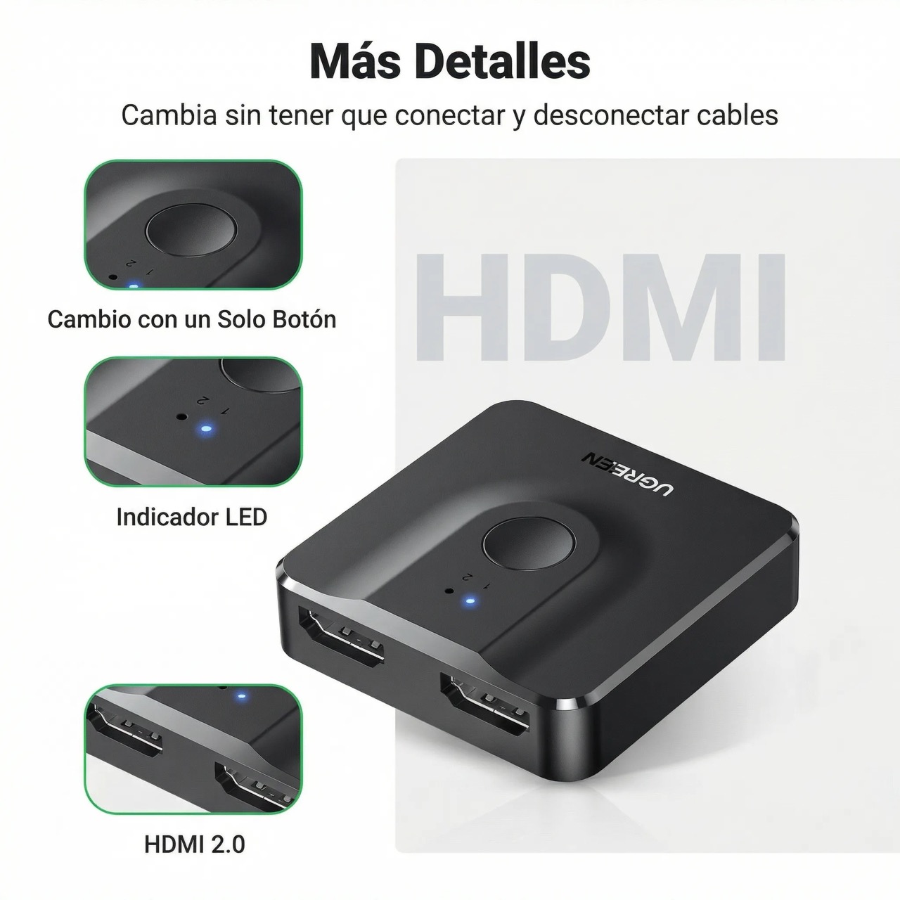 SWITCH HDMI UGREEN BIDIRECCIONAL 2 EN 1 4K 60HZ - 2