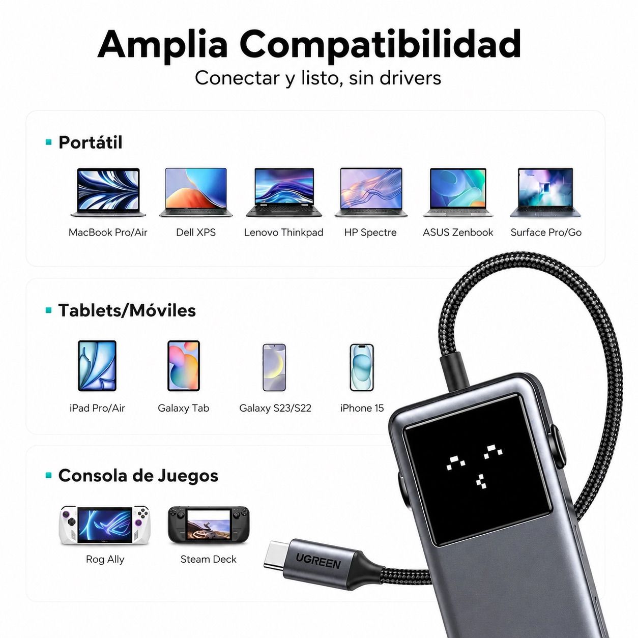 ADAPTADOR HUB 6 EN 1 MULTI PUERTOS 10GBPS HDMI 4K@60HZ USB-C USB-A PARA LAPTOP MACBOOK - 8