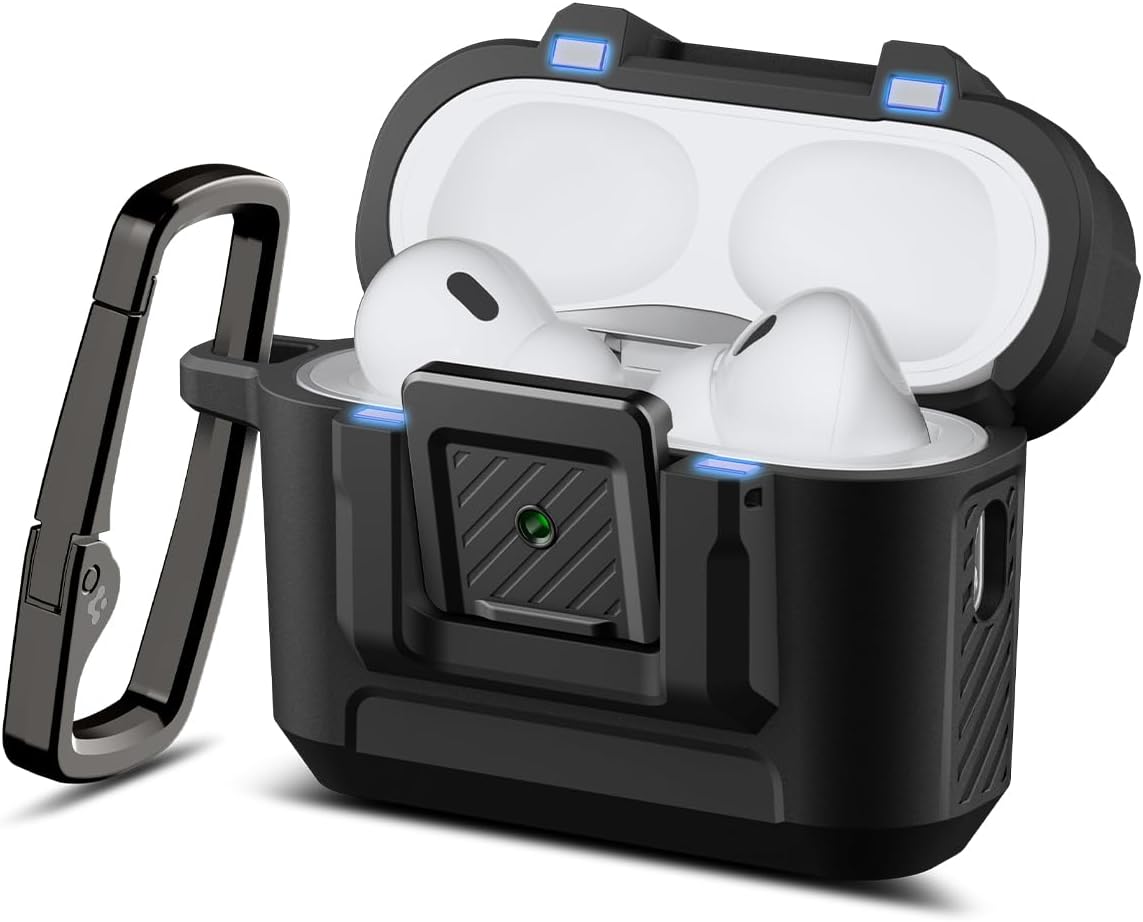 FUNDA AIRPODS PRO 3 SPIGEN LOCK FIT ANTI-IMPACTOS NEGRO - 1
