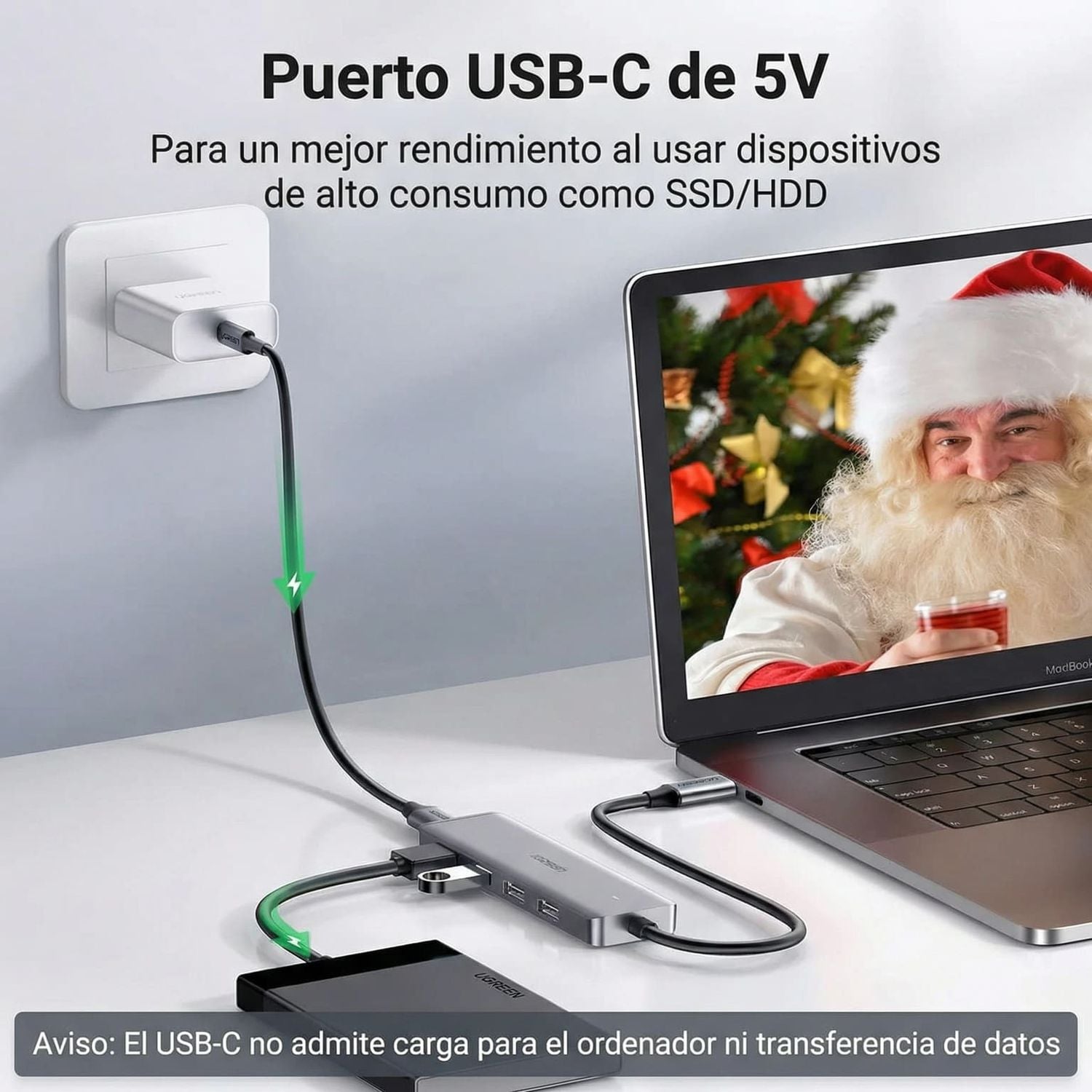 ADAPTADOR HUB UGREEN USB-C 4 PUERTOS USB-A 3.0 5GBPS OTG PLUG AND PLAY - 5