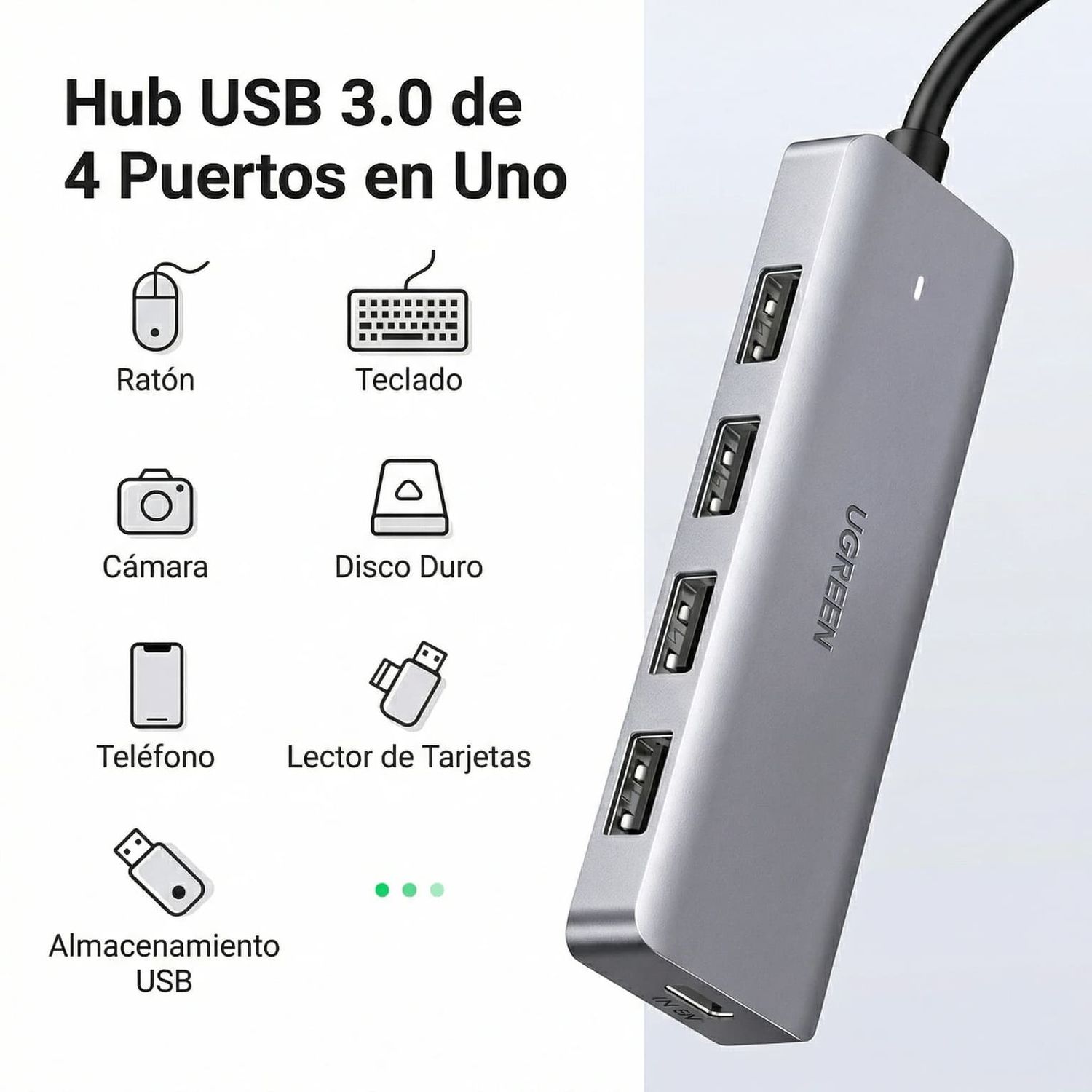 ADAPTADOR HUB UGREEN USB-C 4 PUERTOS USB-A 3.0 5GBPS OTG PLUG AND PLAY - 7