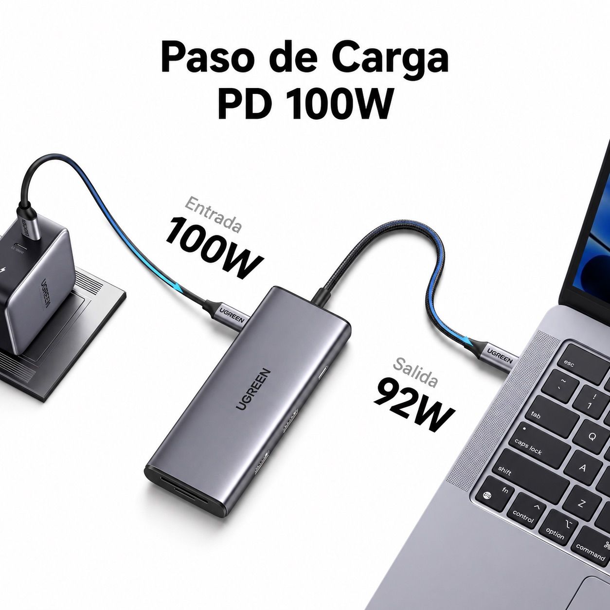 ADAPTADOR HUB USB-C UGREEN 7 EN 1 HDMI 4K60HZ USB-A USB-C 10GBPS PD 100W LECTOR SD TF - 4