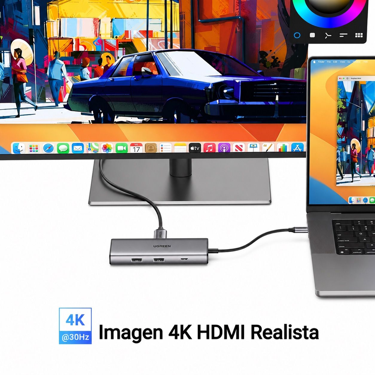 ADAPTADOR HUB USB-C UGREEN 7 EN 1 HDMI 4K60HZ USB-A USB-C 10GBPS PD 100W LECTOR SD TF - 5