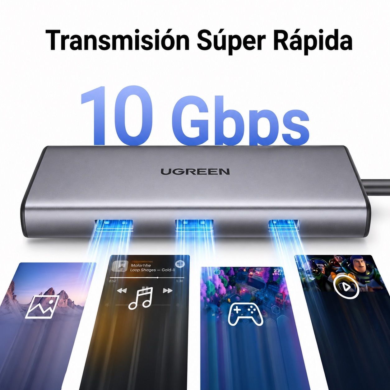 ADAPTADOR HUB USB-C UGREEN 7 EN 1 HDMI 4K60HZ USB-A USB-C 10GBPS PD 100W LECTOR SD TF - 6