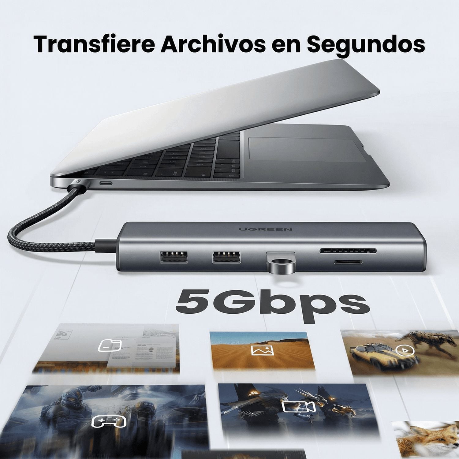 ADAPTADOR HUB UGREEN USB-C 10 EN 1 HDMI 4K VGA RJ45 TARJETAS SD TF CARGA RAPIDA 100W - 3