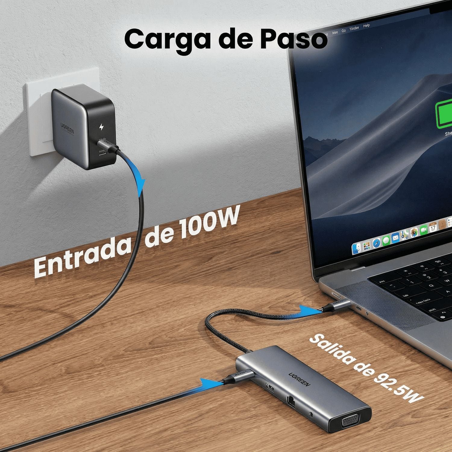 ADAPTADOR HUB UGREEN USB-C 10 EN 1 HDMI 4K VGA RJ45 TARJETAS SD TF CARGA RAPIDA 100W - 4