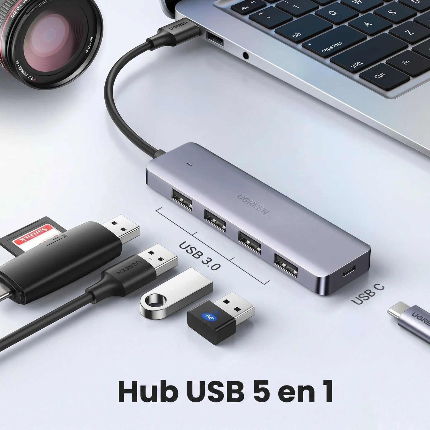 HUB UGREEN USB 3.0 DE 4 PUERTOS 5GBPS CON ALIMENTACIÓN MICRO USB - 2