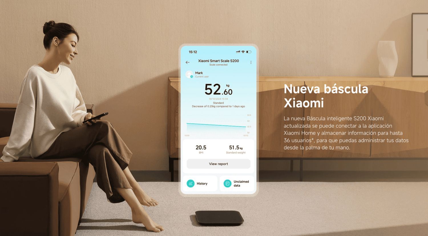 BALANZA DIGITAL XIAOMI SMART SCALE S200 CONTROL PRECISO BLUETOOTH 150KG - 4