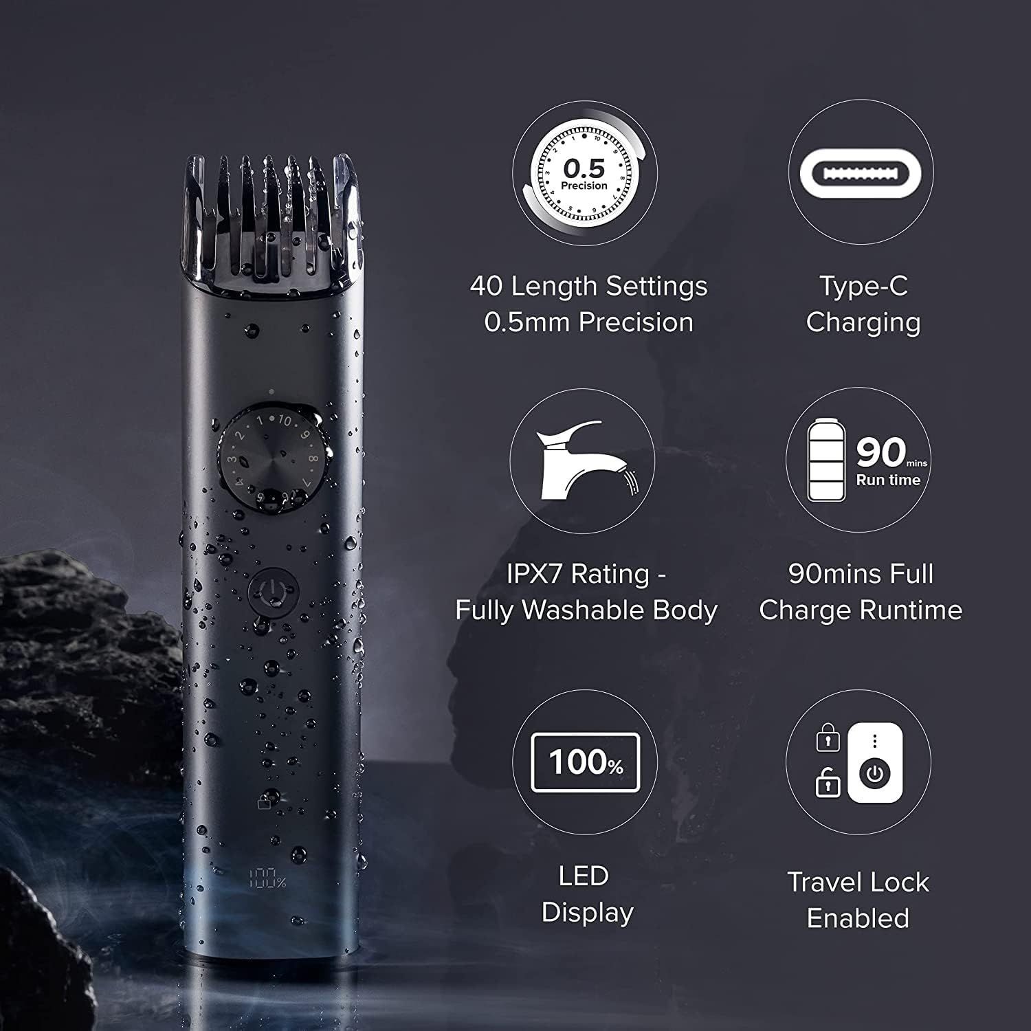 KIT AFEITADORA ELECTRICA XIAOMI GROOMING PRO LAVABLE MÚLTIPLES CABEZALES NEGRO MATE - 3