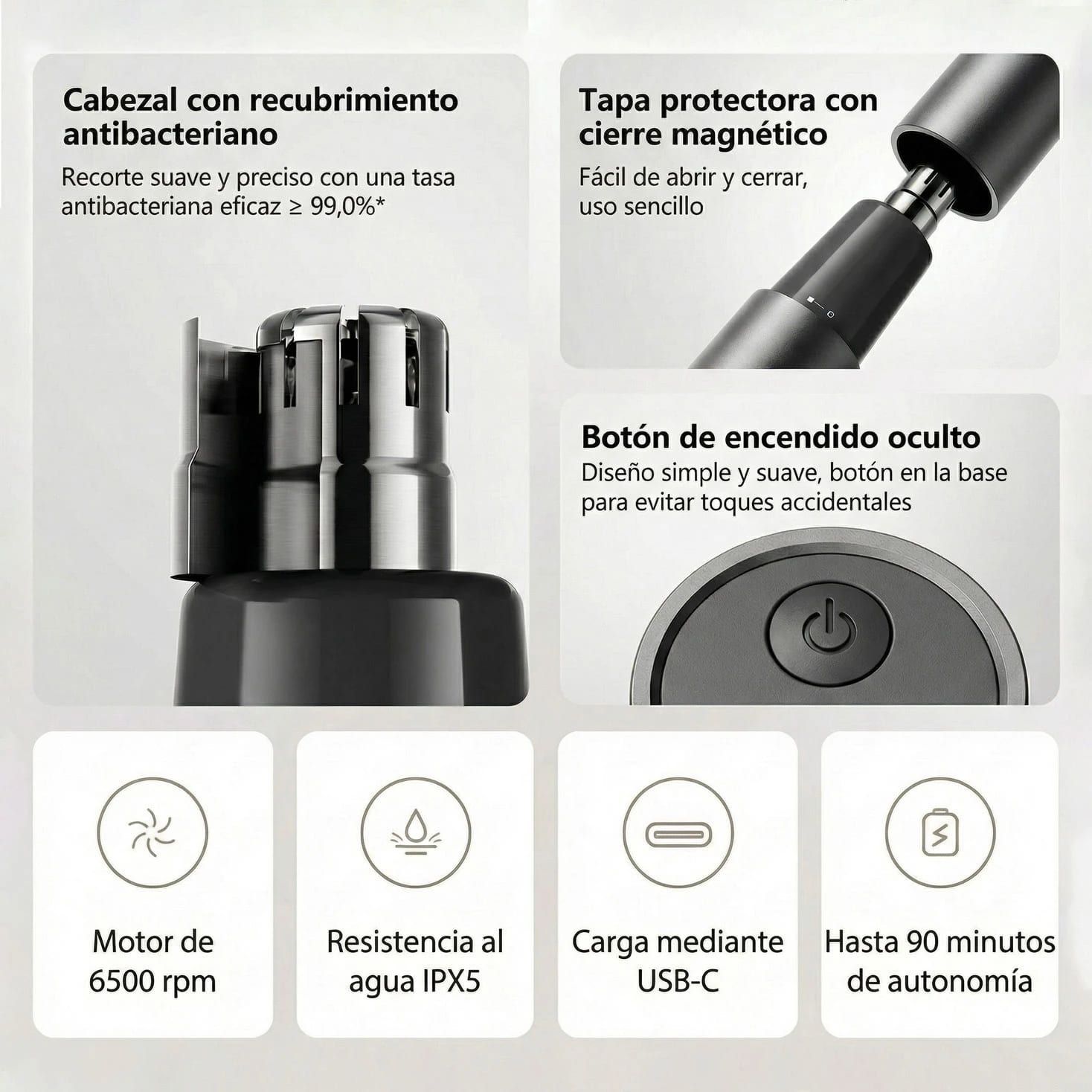 RECORTADOR VELLO NASAL XIAOMI RECARGABLE USB-C RESISTENTE AL AGUA IPX5 NEGRO - 7