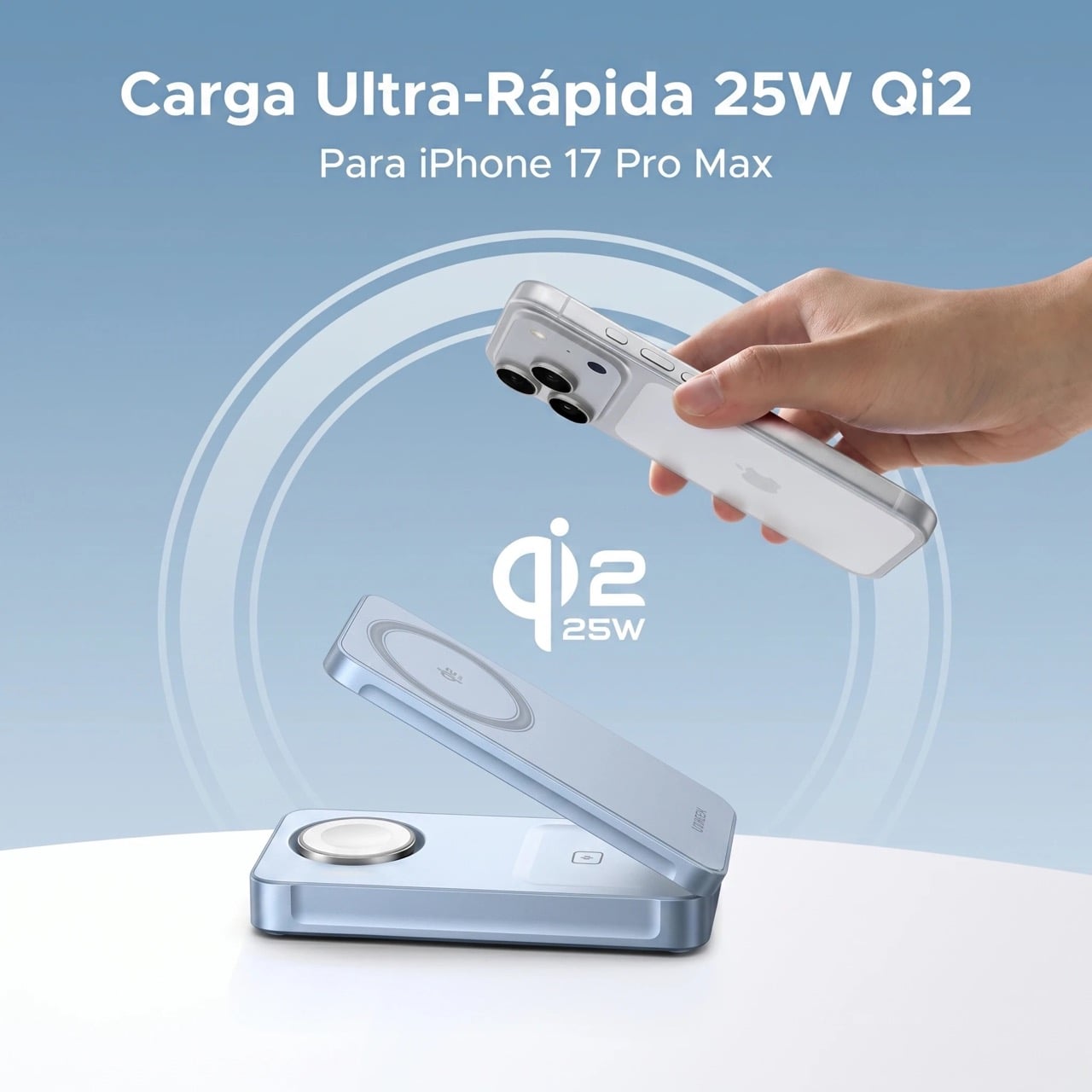 Cargador Inalámbrico UGREEN MagFlow Qi2 25W 3 en 1 Para iPhone Apple Watch AirPods - 2