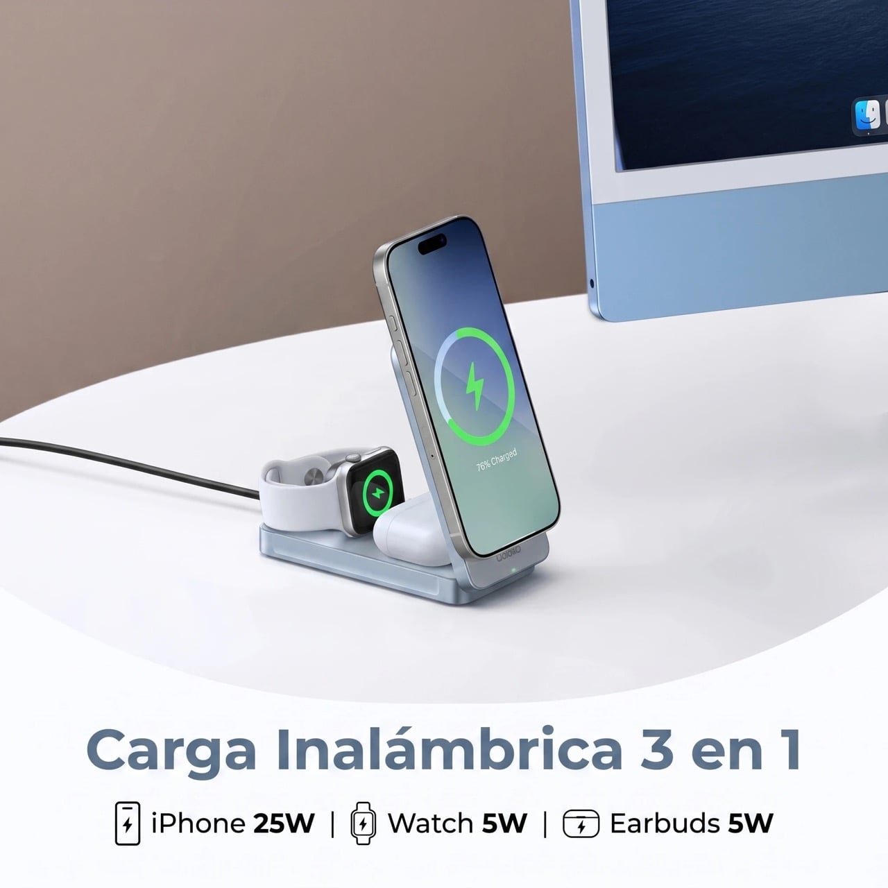 Cargador Inalámbrico UGREEN MagFlow Qi2 25W 3 en 1 Para iPhone Apple Watch AirPods - 3
