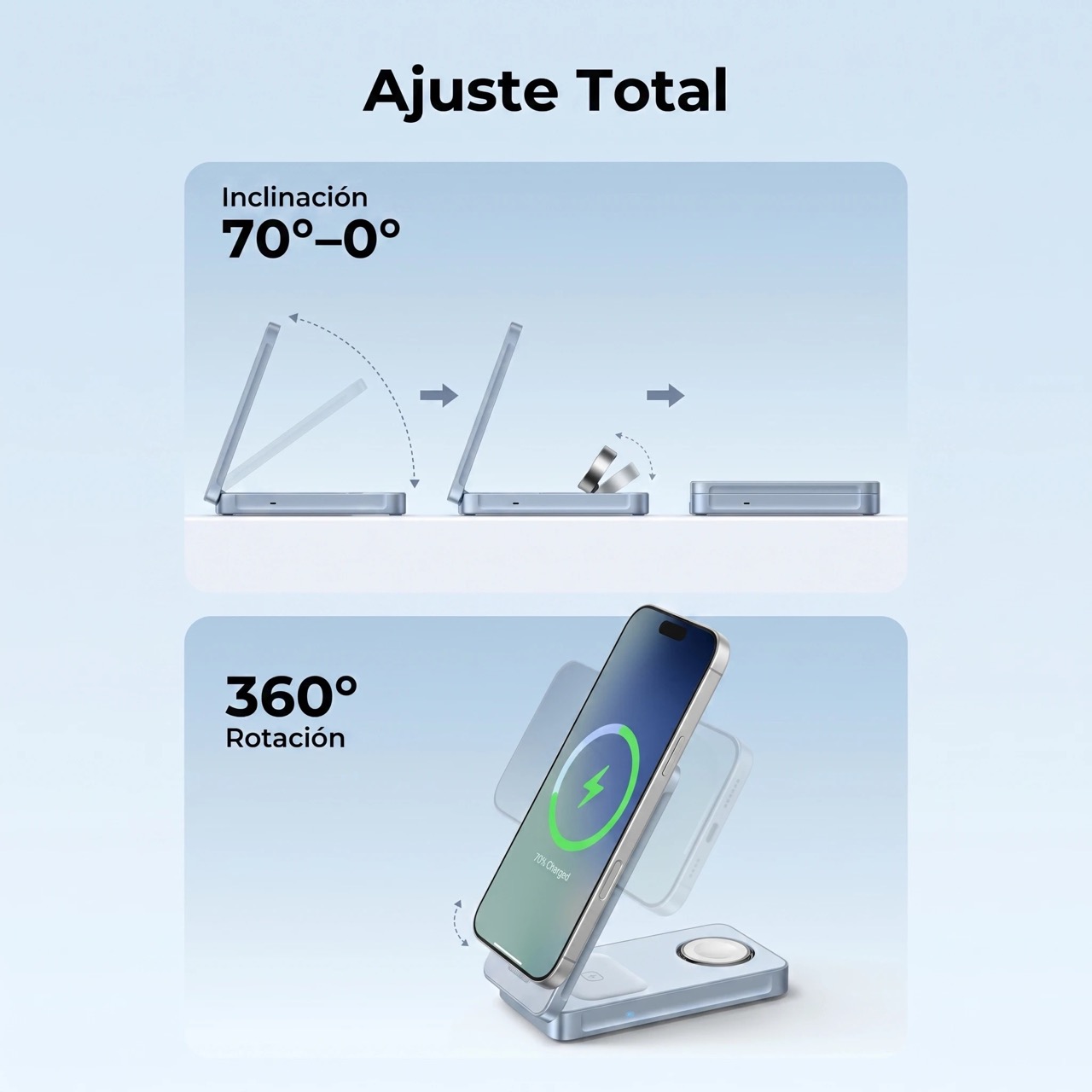 Cargador Inalámbrico UGREEN MagFlow Qi2 25W 3 en 1 Para iPhone Apple Watch AirPods - 7