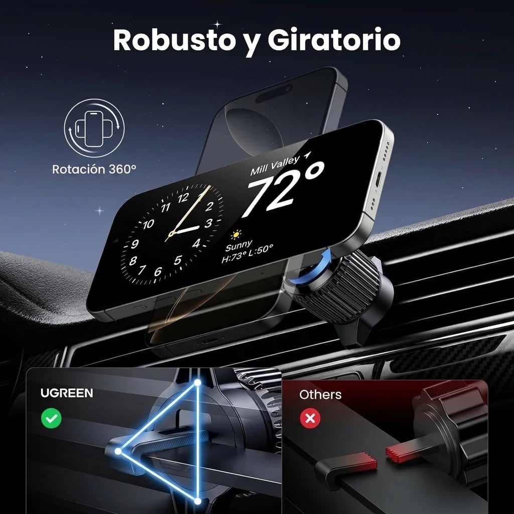 CARGADOR MAGNÉTICO AUTO UGREEN QI2 15W PARA IPHONE MAGSAFE CARGA INALÁMBRICA - 4
