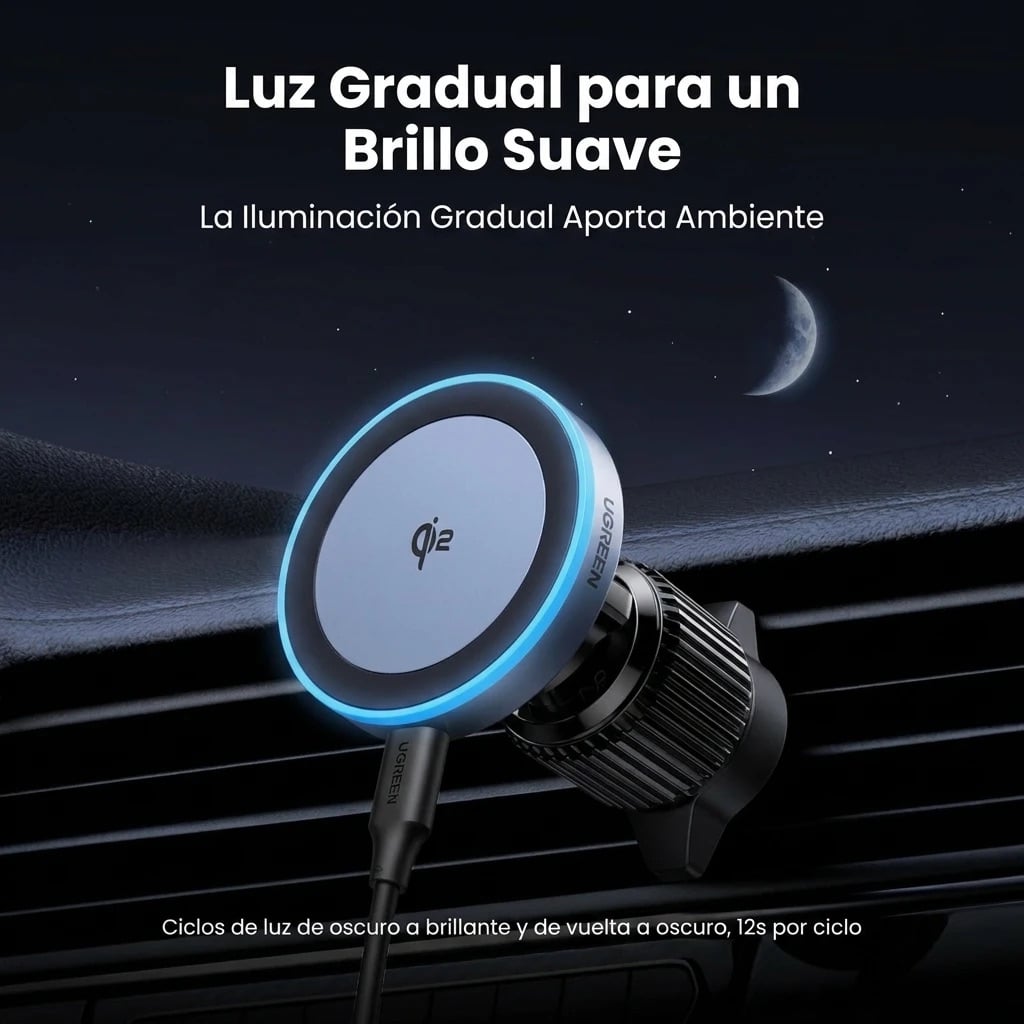 CARGADOR MAGNÉTICO AUTO UGREEN QI2 15W PARA IPHONE MAGSAFE CARGA INALÁMBRICA - 5