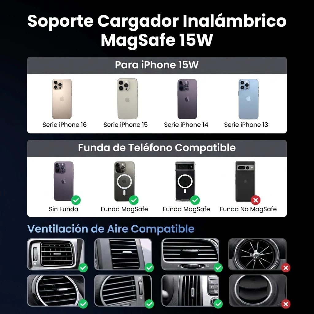 CARGADOR MAGNÉTICO AUTO UGREEN QI2 15W PARA IPHONE MAGSAFE CARGA INALÁMBRICA - 8