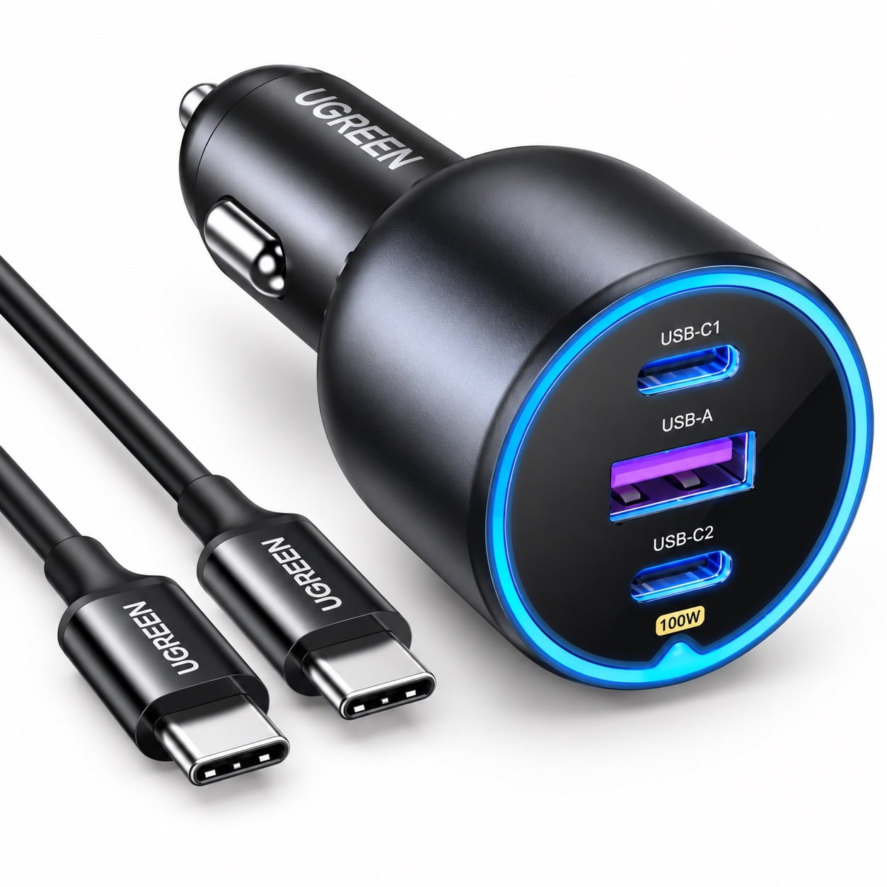 CARGADOR AUTO UGREEN 130W 2 USB-C 1 USB-A CARGA RÁPIDA PD 3.0 QC 4.0 NEGRO - 1