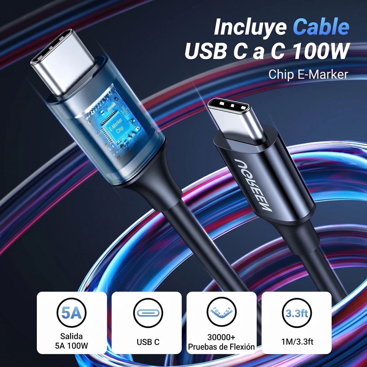 CARGADOR AUTO UGREEN 130W 2 USB-C 1 USB-A CARGA RÁPIDA PD 3.0 QC 4.0 NEGRO - 5