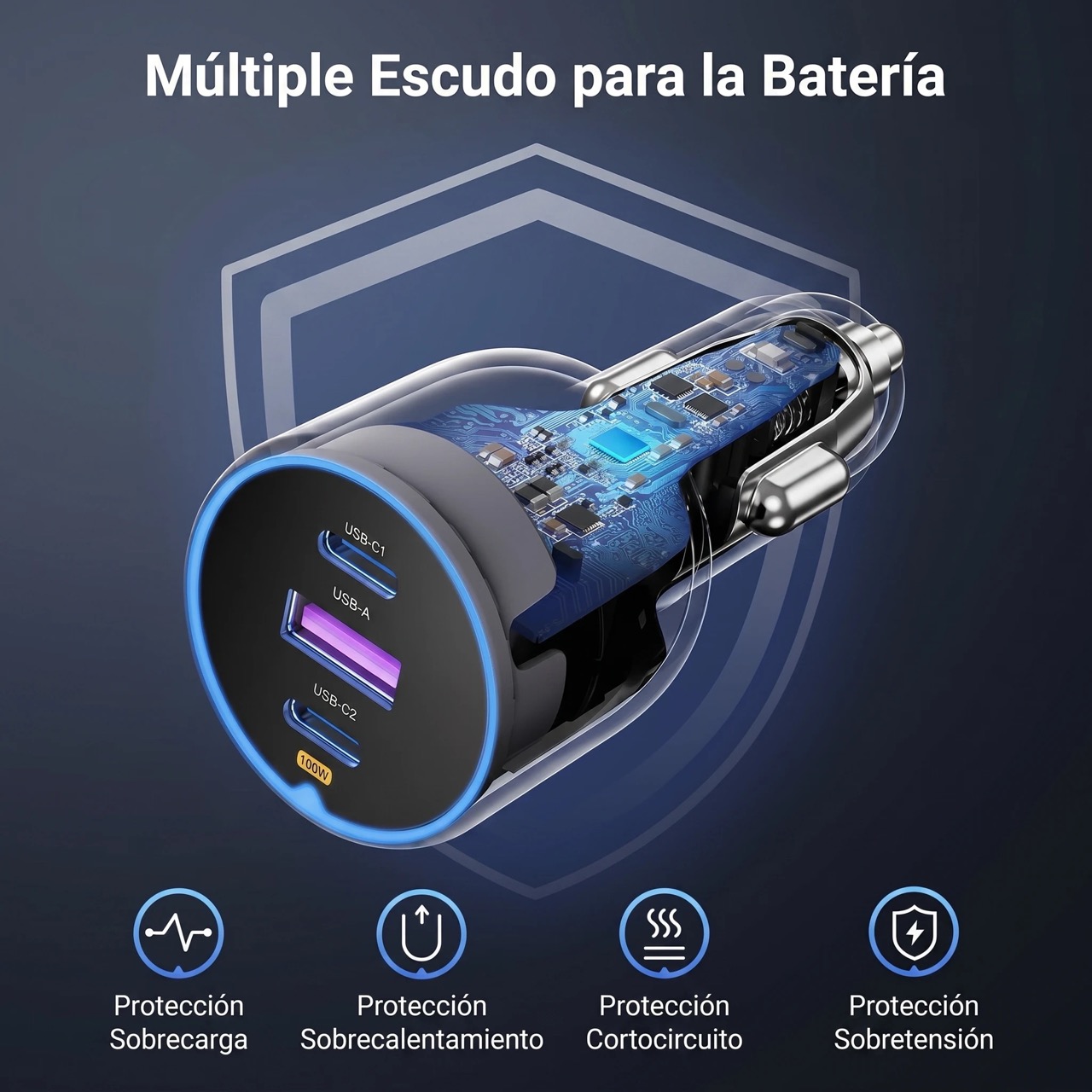 CARGADOR AUTO UGREEN 130W 2 USB-C 1 USB-A CARGA RÁPIDA PD 3.0 QC 4.0 NEGRO - 6