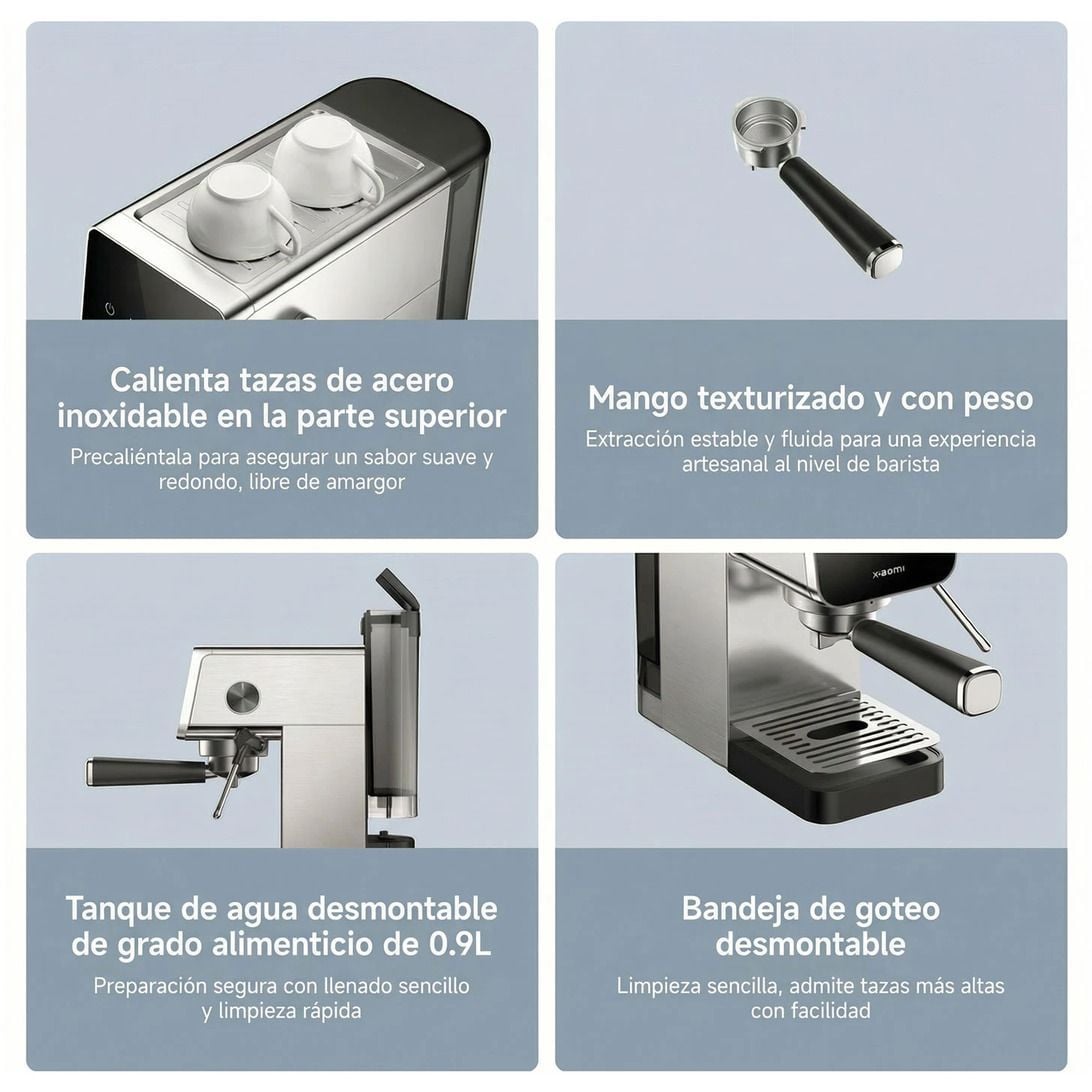 CAFETERA ESPRESSO XIAOMI SEMI-AUTOMATIC ESPRESSO MACHINE 20 BAR ESPUMADOR DE LECHE TANQUE 0.9L ACERO INOXIDABLE - 5