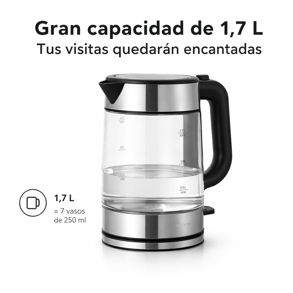 HERVIDOR ELÉCTRICO XIAOMI ELECTRIC GLASS KETTLE 1.7L 2200W VIDRIO DE BOROSILICATO - 2