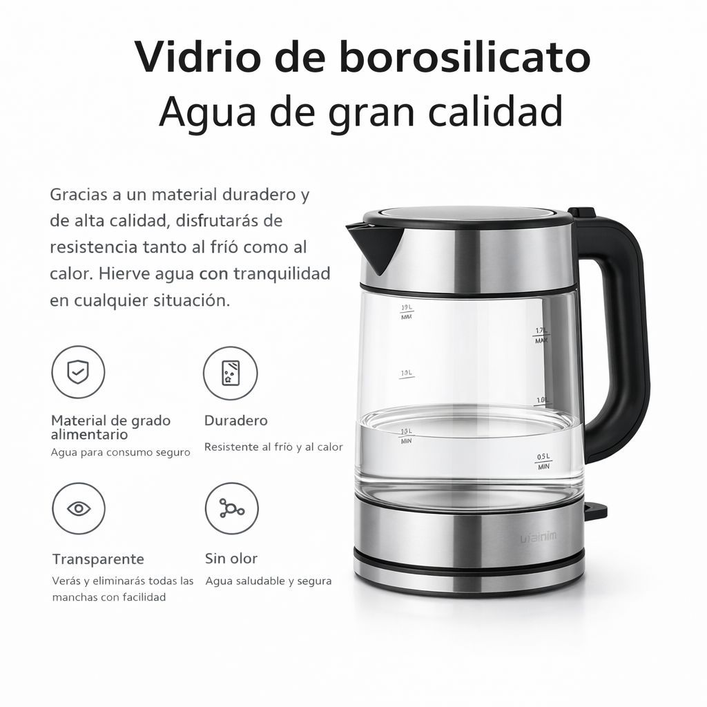 HERVIDOR ELÉCTRICO XIAOMI ELECTRIC GLASS KETTLE 1.7L 2200W VIDRIO DE BOROSILICATO - 3