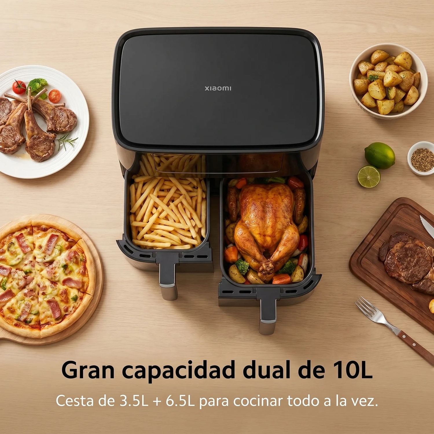 FREIDORA DE AIRE XIAOMI 10L 2700W DOBLE CANASTILLA 9 PROGRAMAS NEGRO - 2