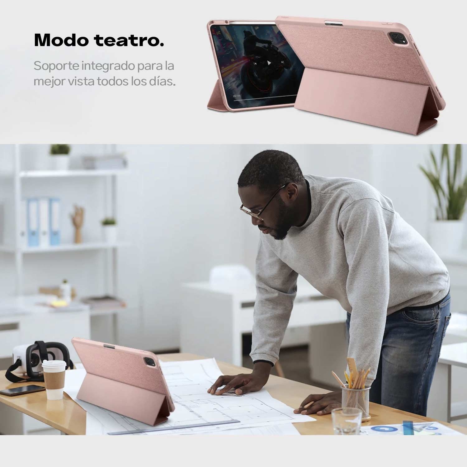 CASE IPAD PRO 11 M5 M4 SPIGEN URBAN FIT SMART PREMIUM ROSADO - 2