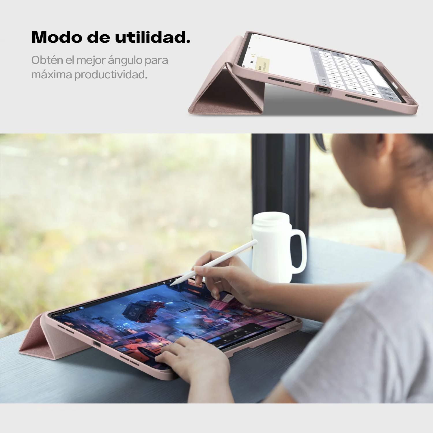 CASE IPAD PRO 11 M5 M4 SPIGEN URBAN FIT SMART PREMIUM ROSADO - 4