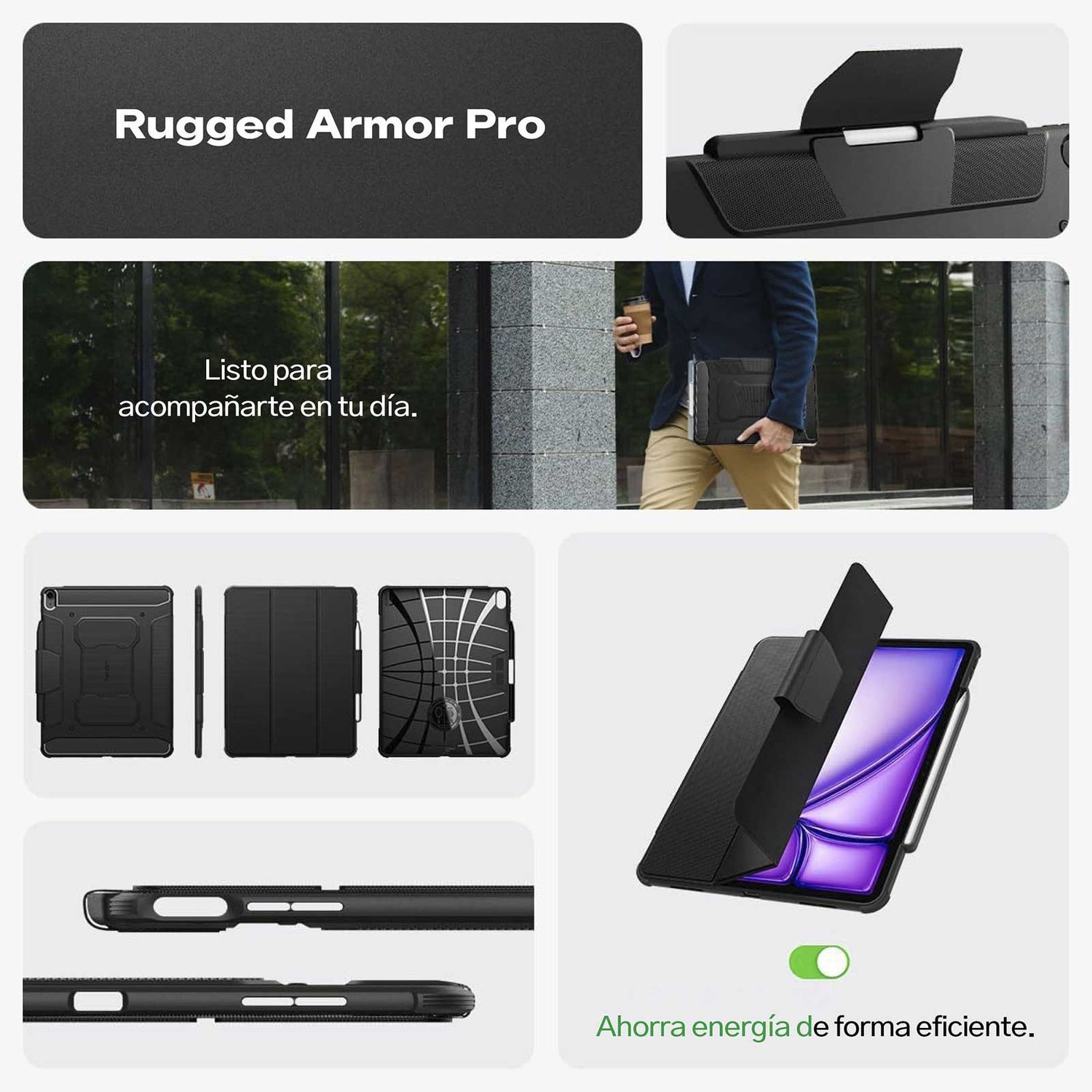 CASE IPAD AIR 13 M3 M2 SPIGEN RUGGED ARMOR PRO PREMIUM NEGRO - 2