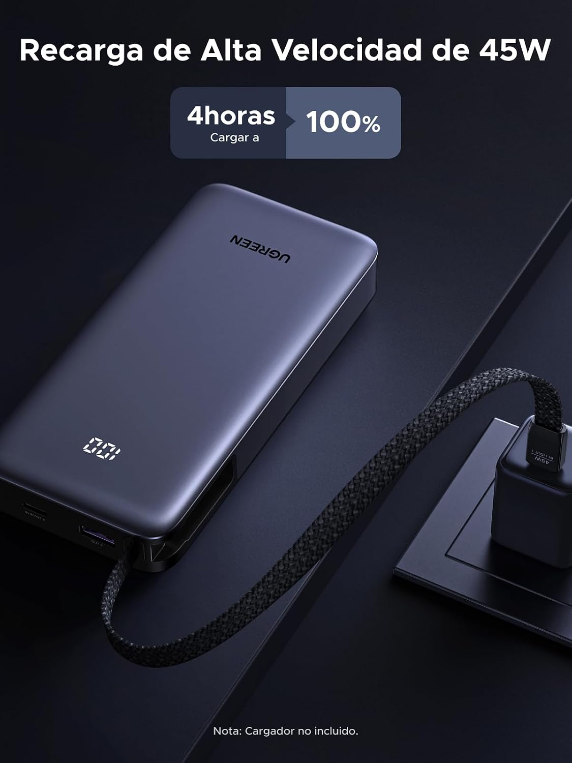 POWER BANK UGREEN NEXODE 20000MAH 45W USB-C CABLE INTEGRADO - 4