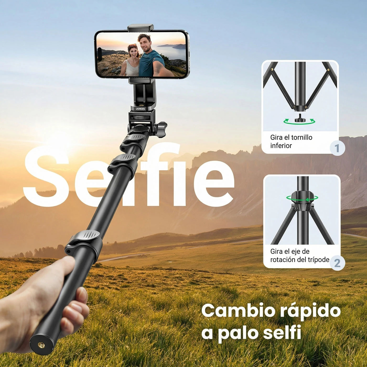 TRÍPODE 2 EN 1 BLUETOOTH PARA CELULAR Y GOPRO UGREEN 15609 - 5
