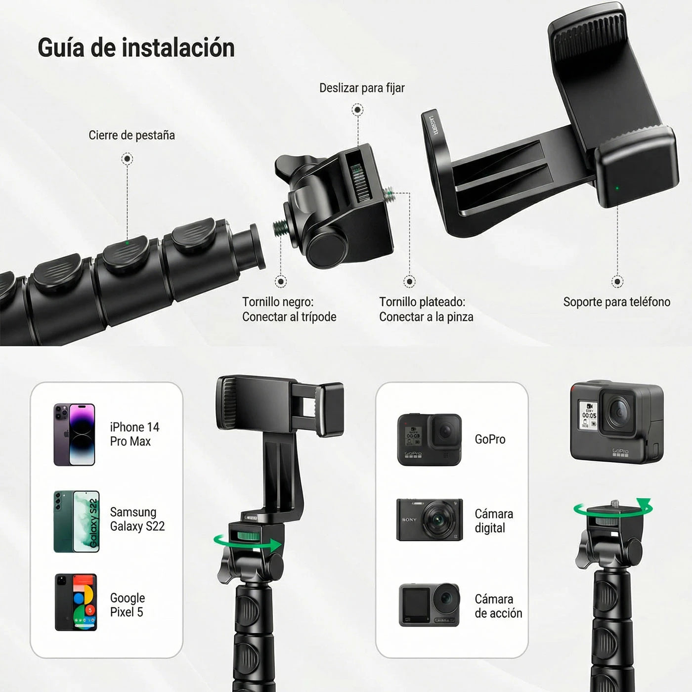 TRÍPODE 2 EN 1 BLUETOOTH PARA CELULAR Y GOPRO UGREEN 15609 - 8